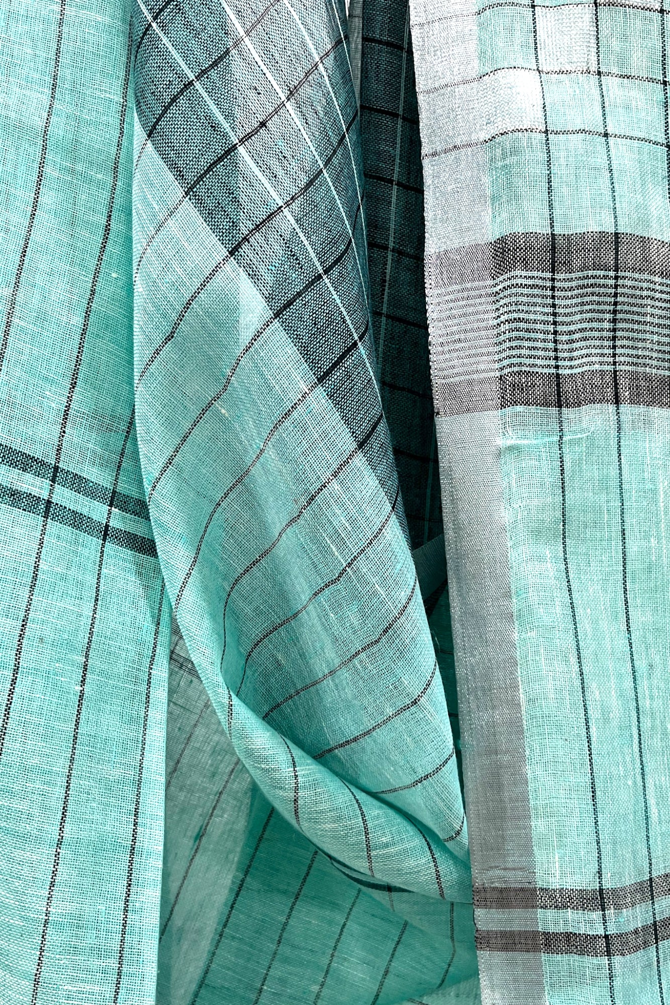 aqua blue dobby woven pure linen saree - linenworldonline.in