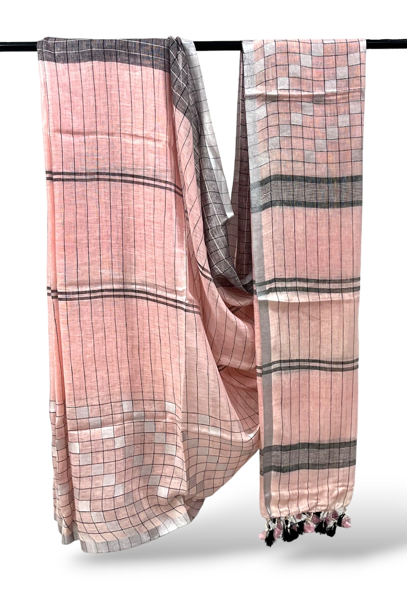 pink dobby woven pure linen saree - linenworldonline.in