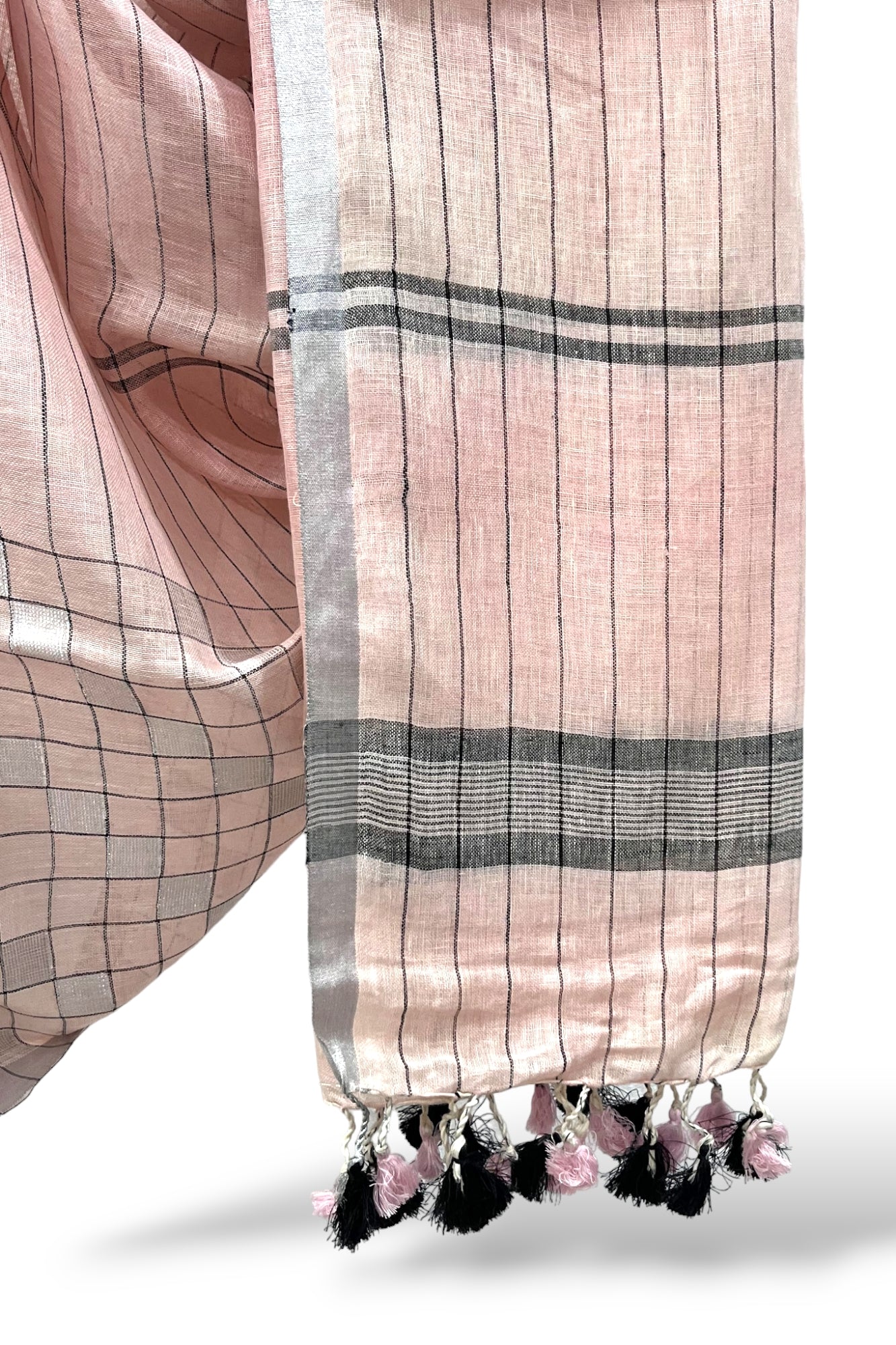 pink dobby woven pure linen saree - linenworldonline.in