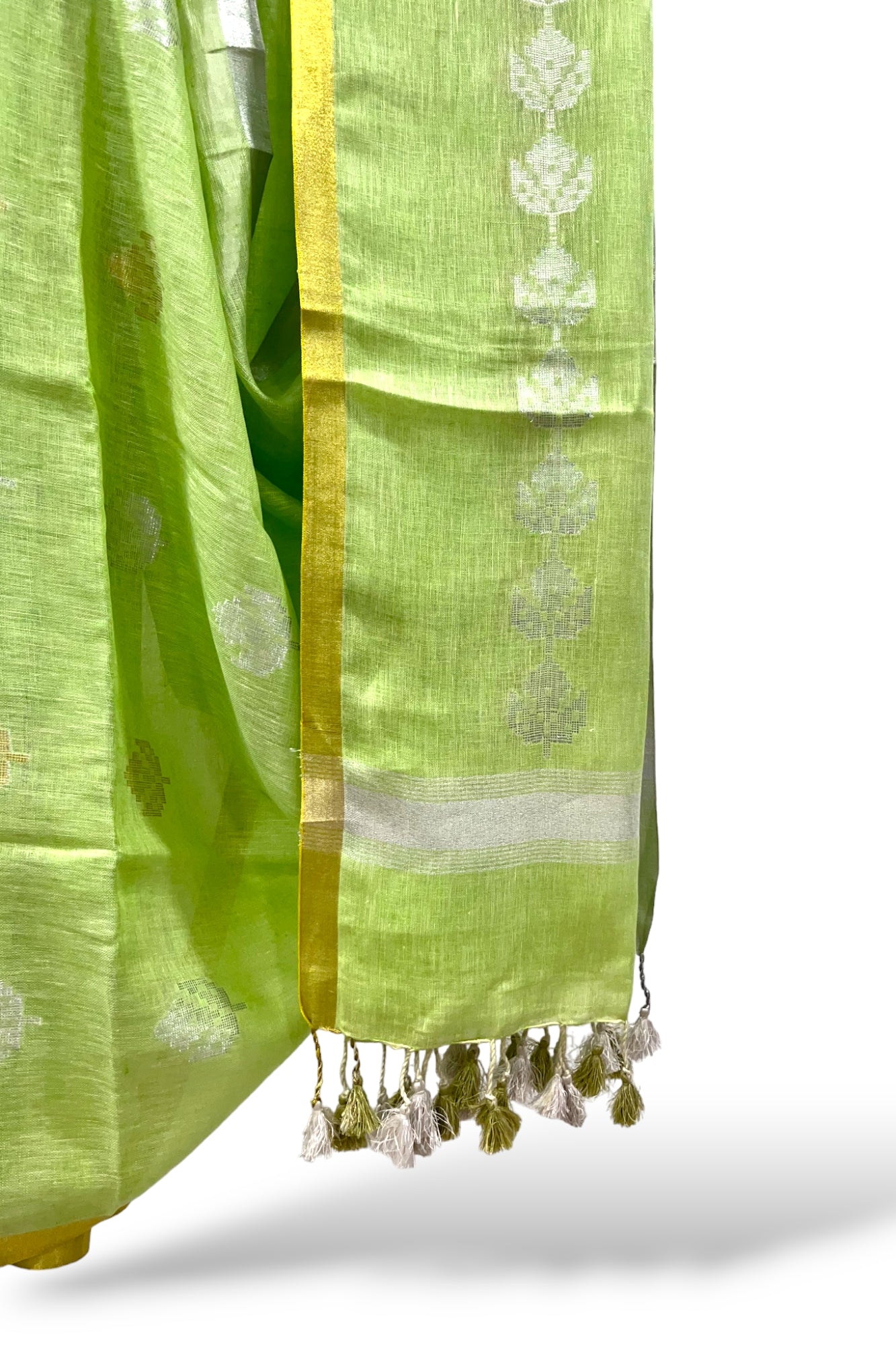 green dobby woven pure linen saree - linenworldonline.in