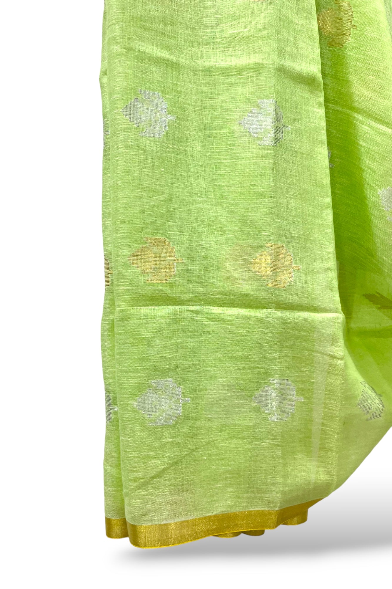 green dobby woven pure linen saree - linenworldonline.in