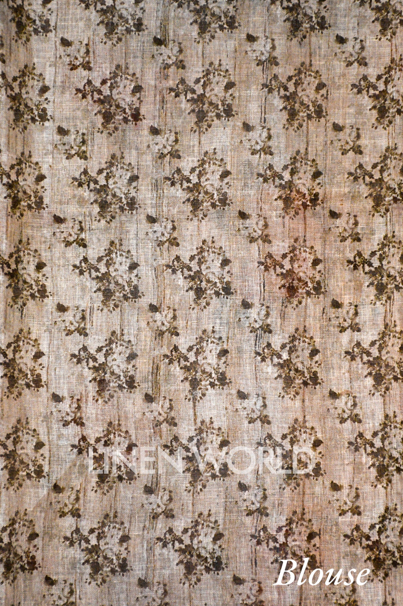 aaliyah: beige digital printed pure linen sari - linenworldonline.in