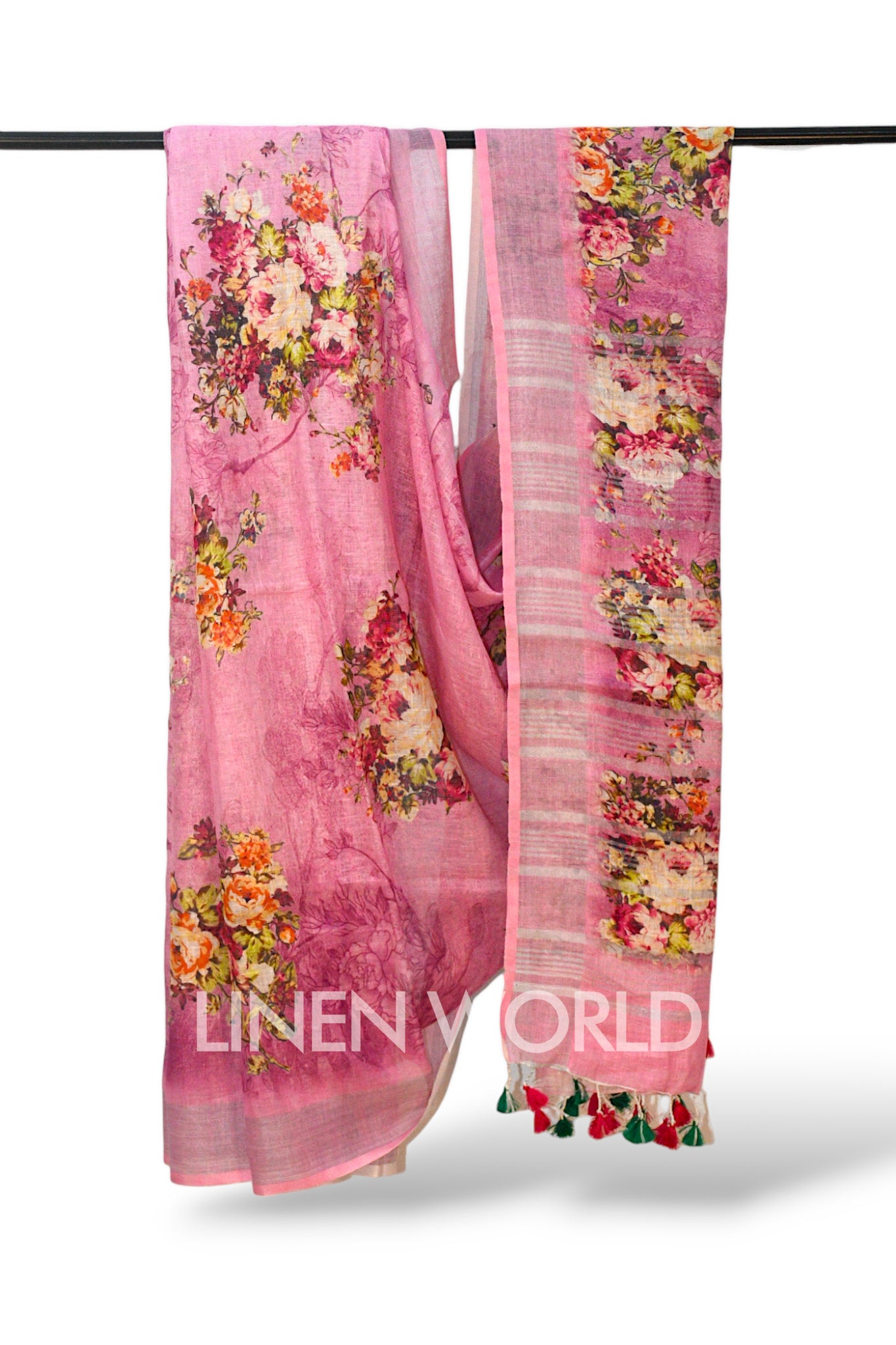 faiza: pink digital printed pure linen sari - linenworldonline.in