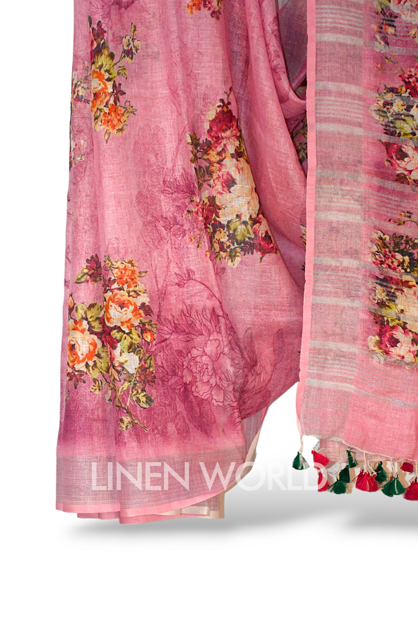 faiza: pink digital printed pure linen sari - linenworldonline.in