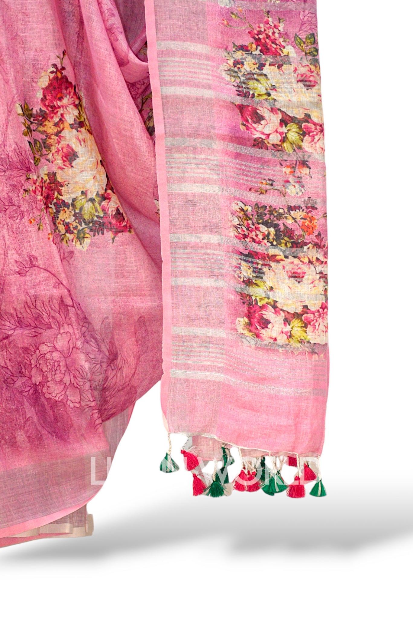 faiza: pink digital printed pure linen sari - linenworldonline.in