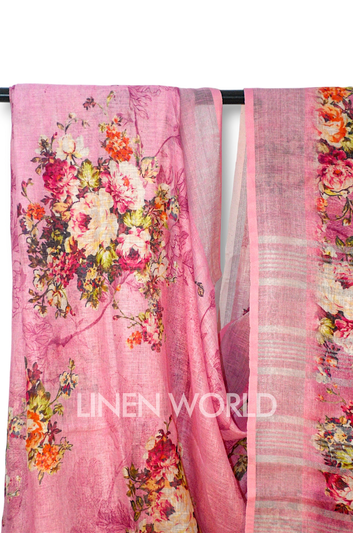 faiza: pink digital printed pure linen sari - linenworldonline.in