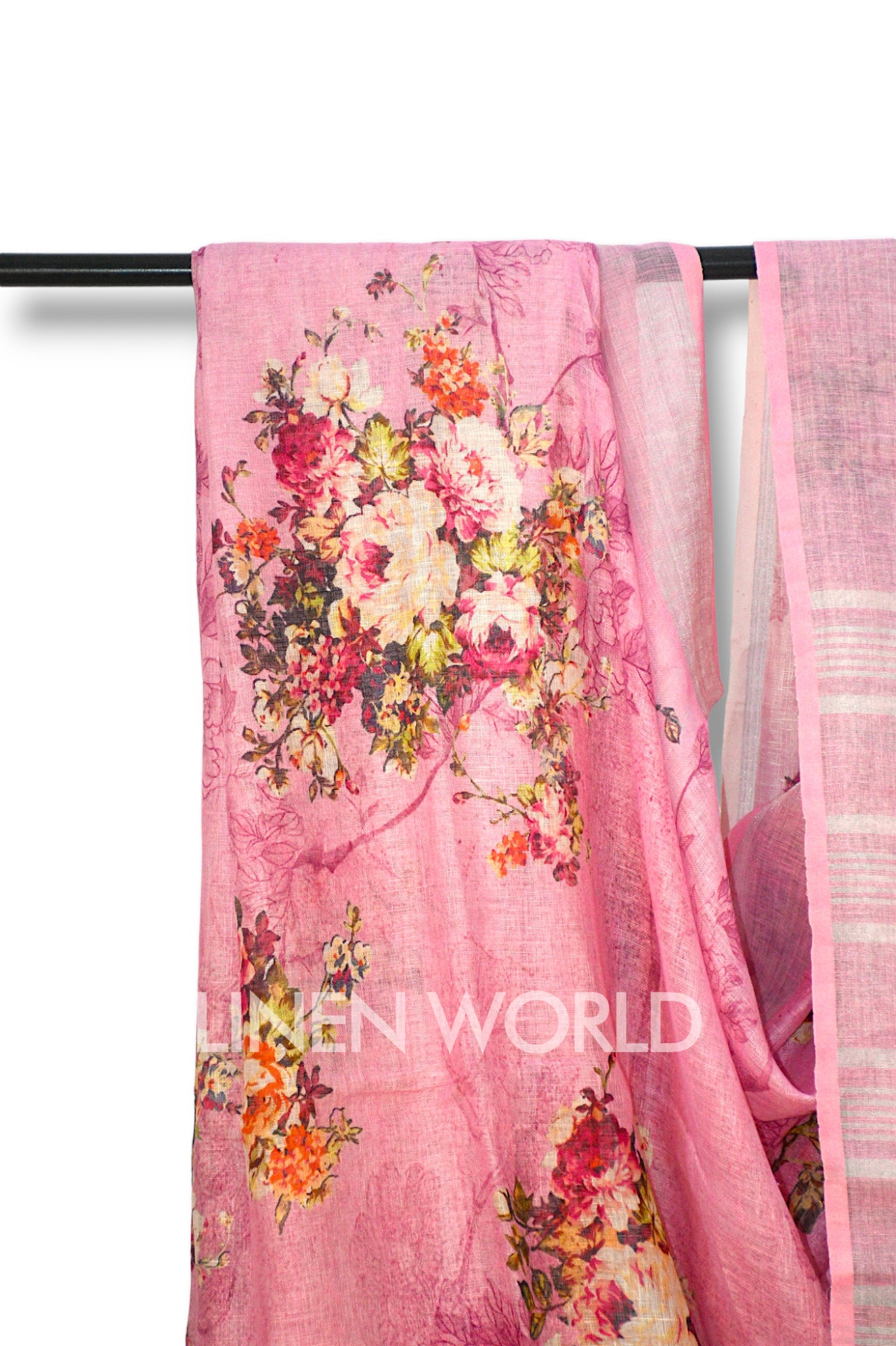 faiza: pink digital printed pure linen sari - linenworldonline.in