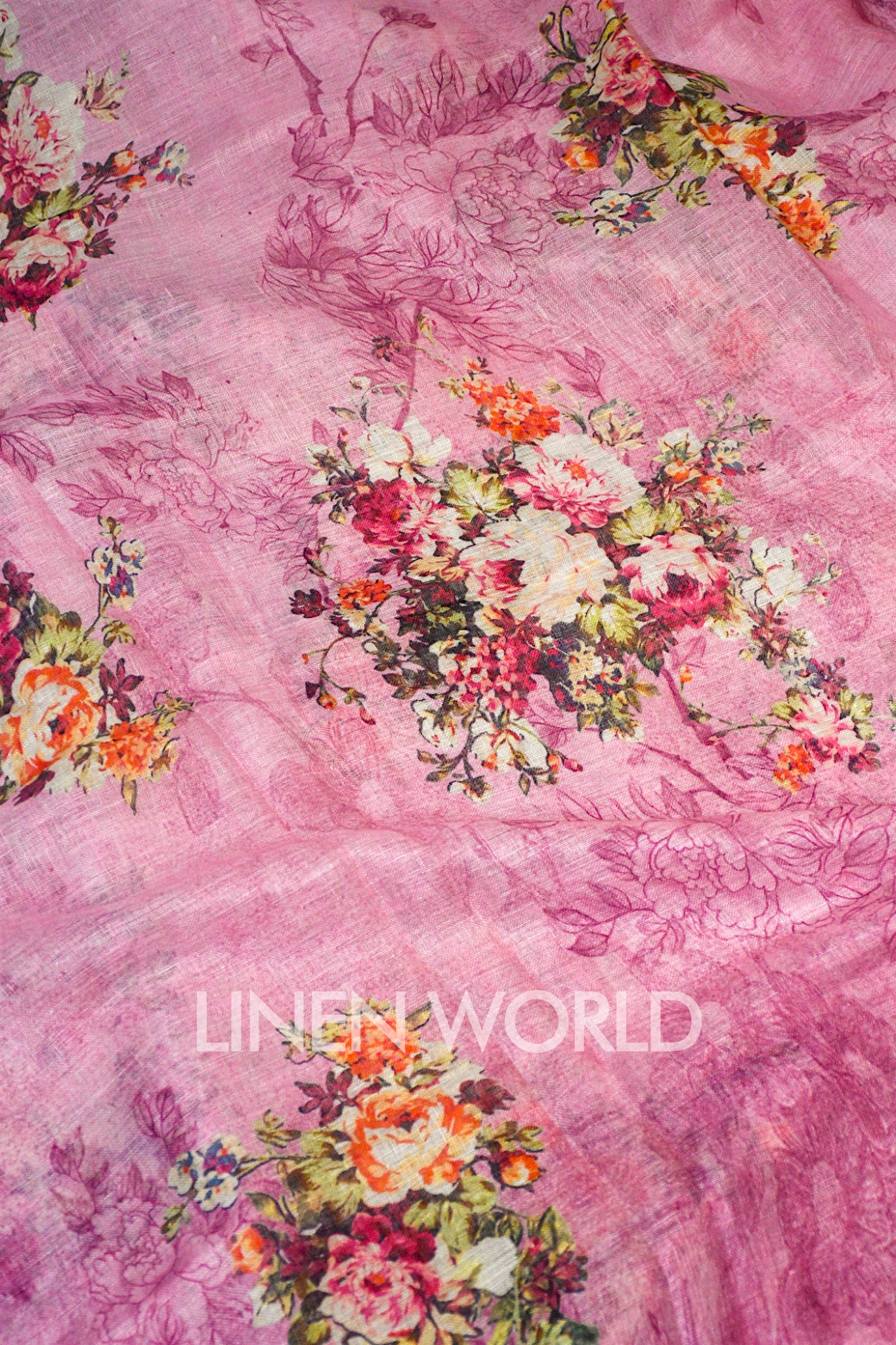 faiza: pink digital printed pure linen sari - linenworldonline.in