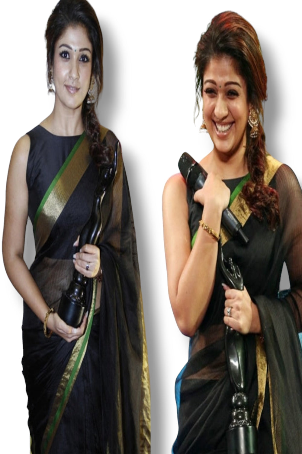 nayanthara in black handloom pure linen saree - linenworldonline.in