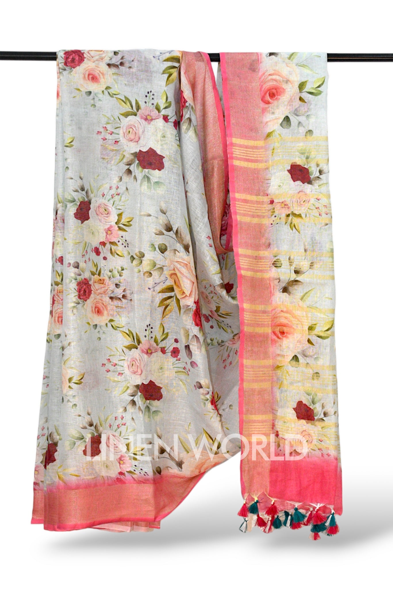 ayesha grey digital printed pure linen saree - linenworldonline.in