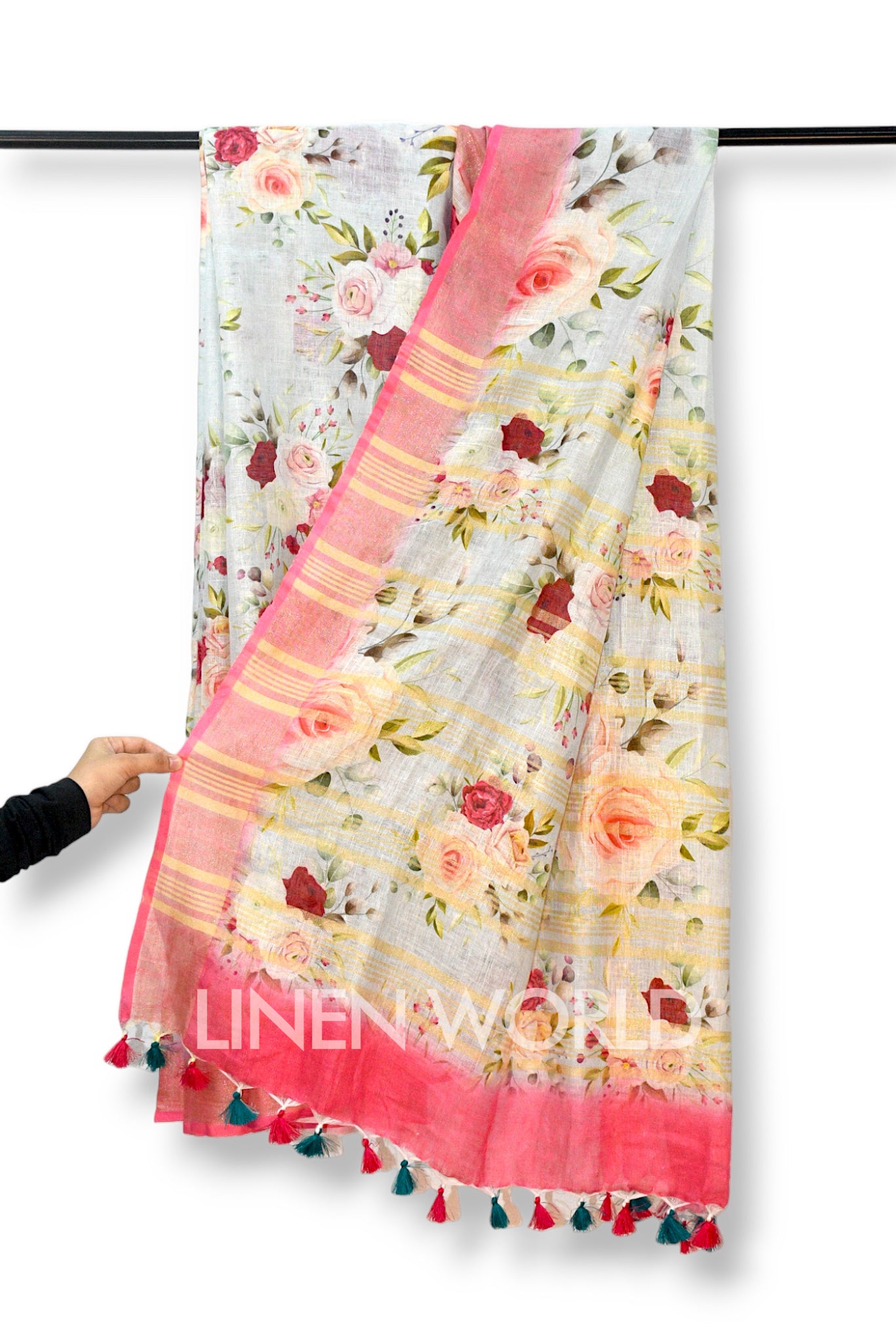 ayesha grey digital printed pure linen saree - linenworldonline.in