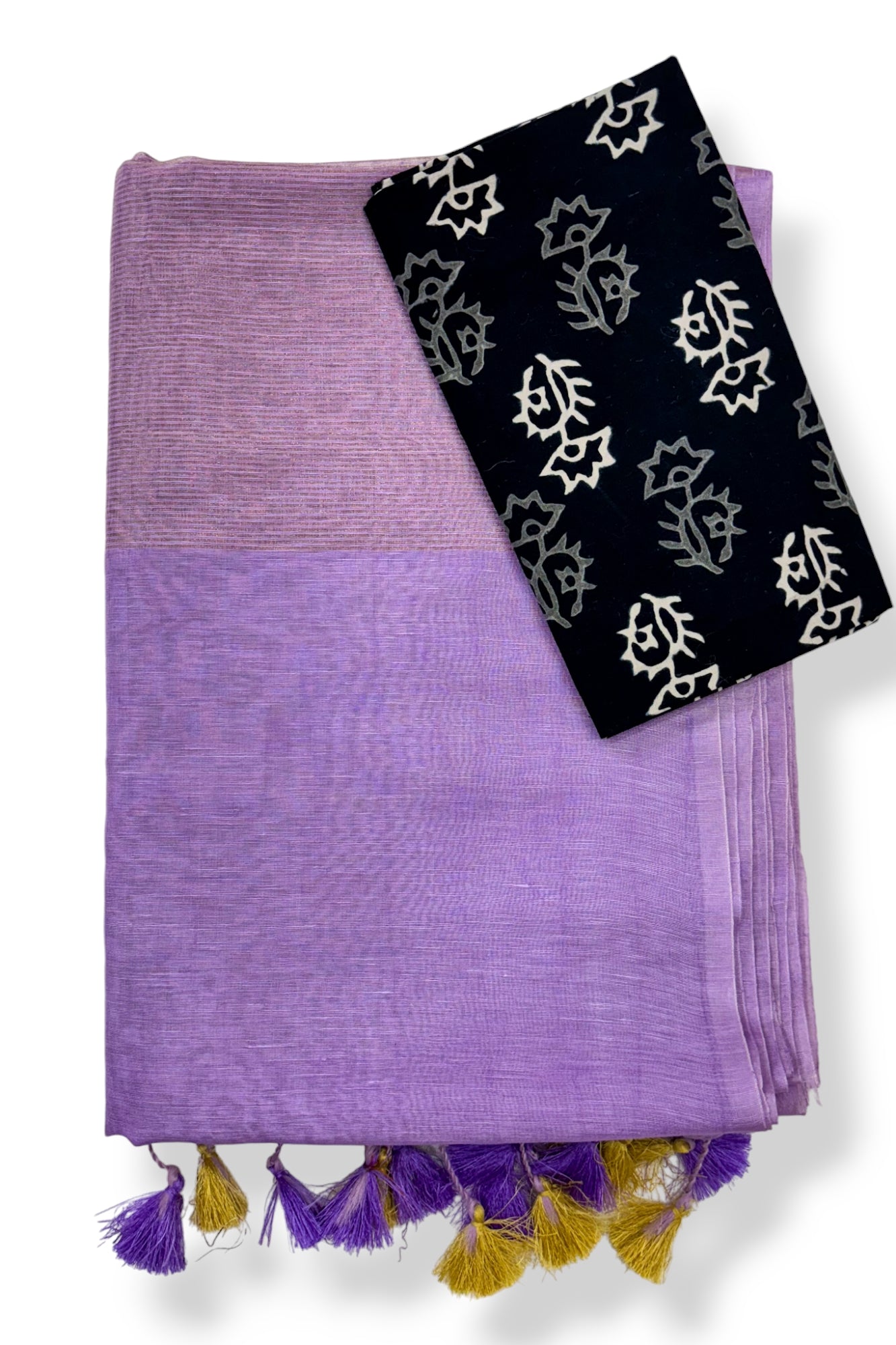 purple silk linen saree with printed blouse piece - linenworldonline.in