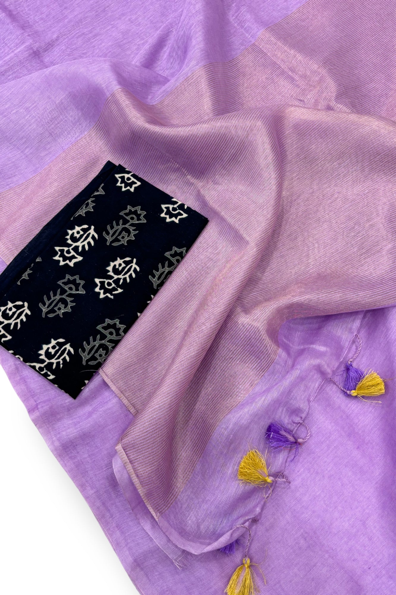 purple silk linen saree with printed blouse piece - linenworldonline.in