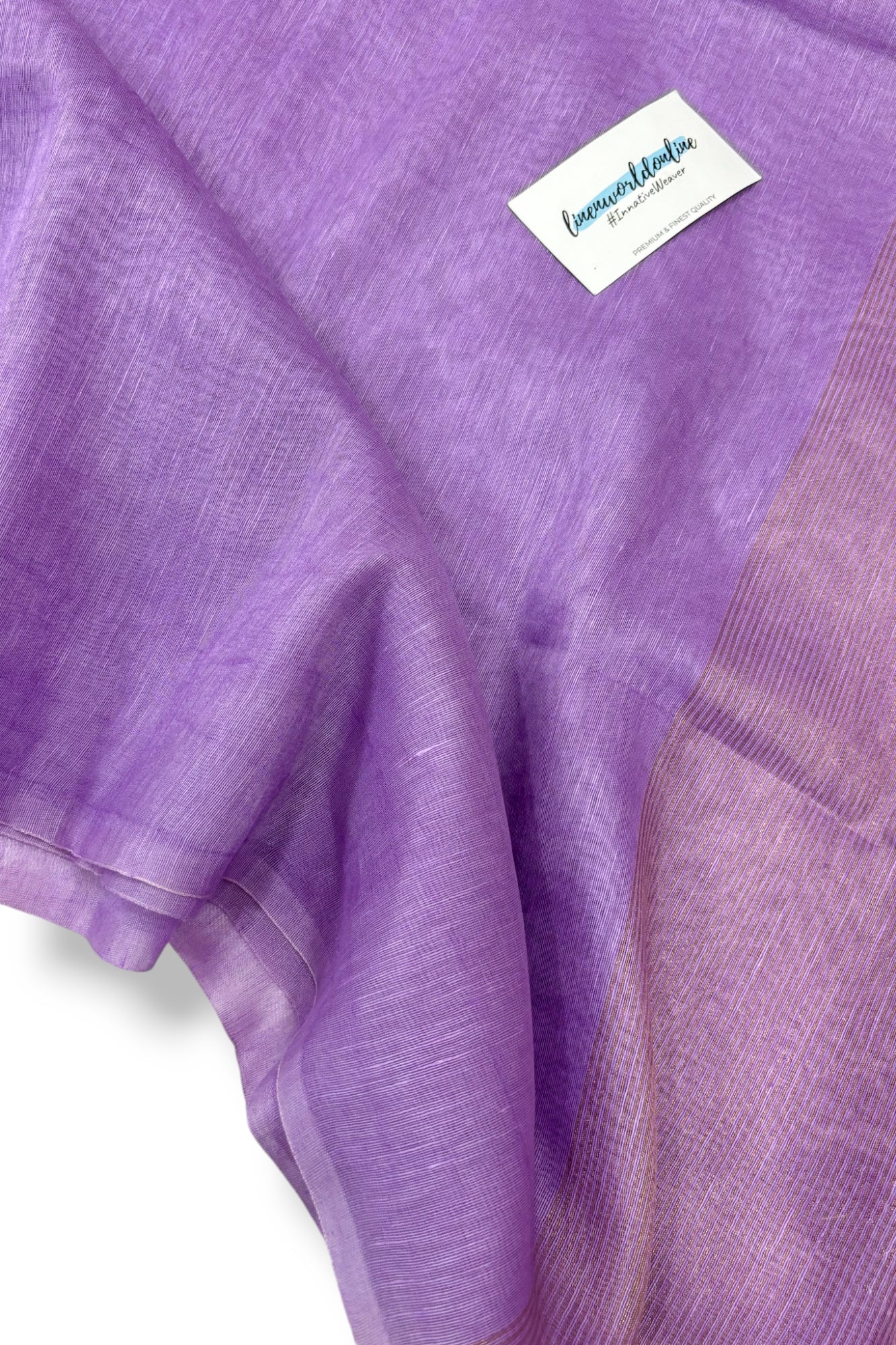 purple silk linen saree with printed blouse piece - linenworldonline.in