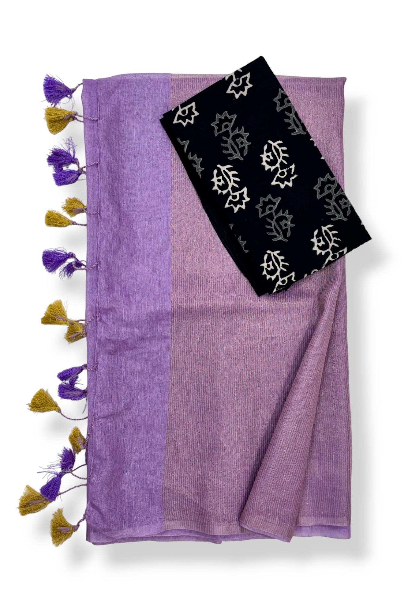 purple silk linen saree with printed blouse piece - linenworldonline.in