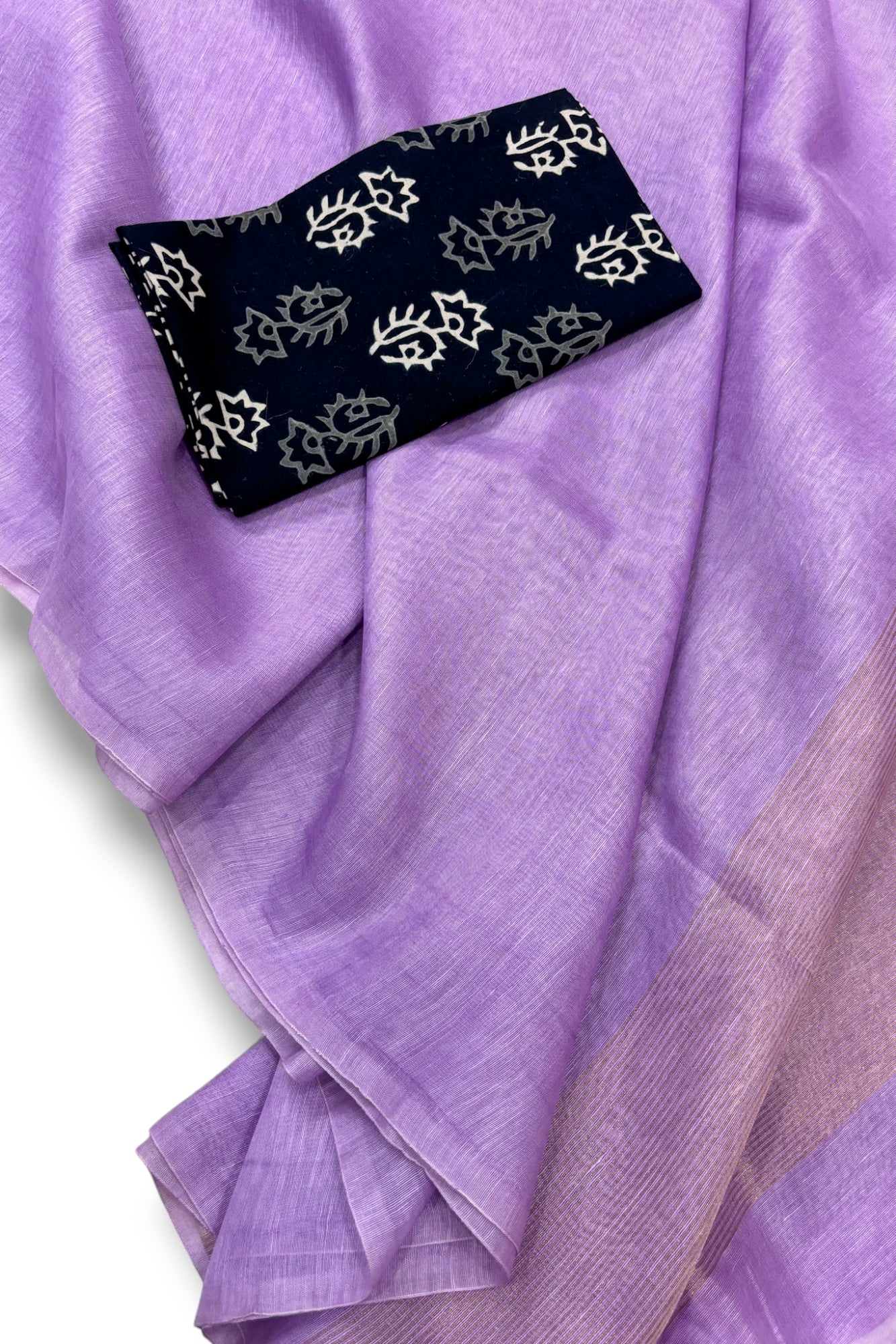 purple silk linen saree with printed blouse piece - linenworldonline.in