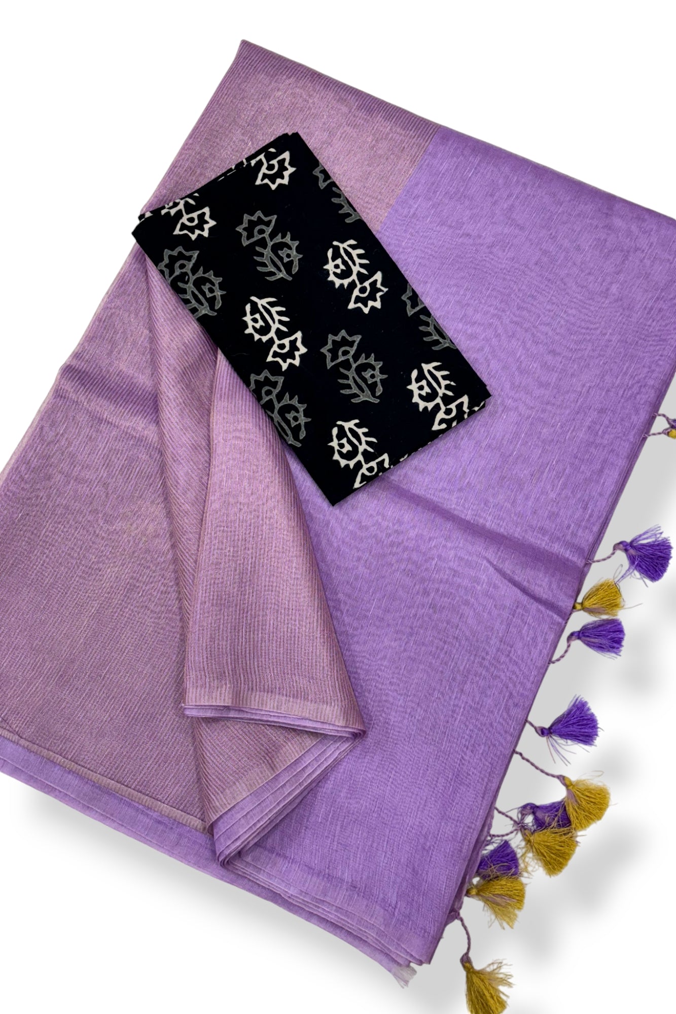 purple silk linen saree with printed blouse piece - linenworldonline.in