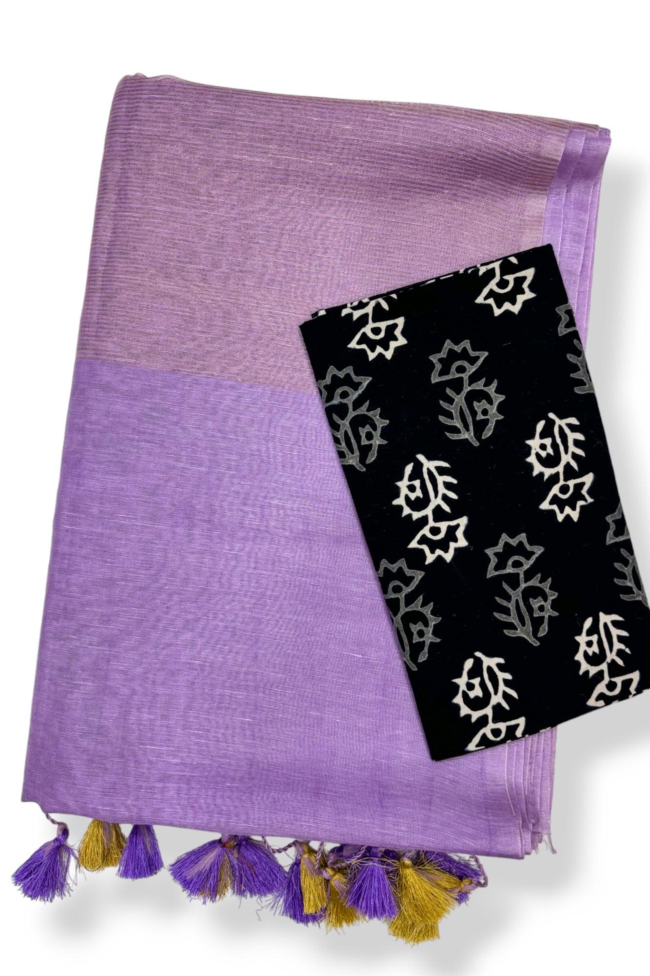 purple silk linen saree with printed blouse piece - linenworldonline.in