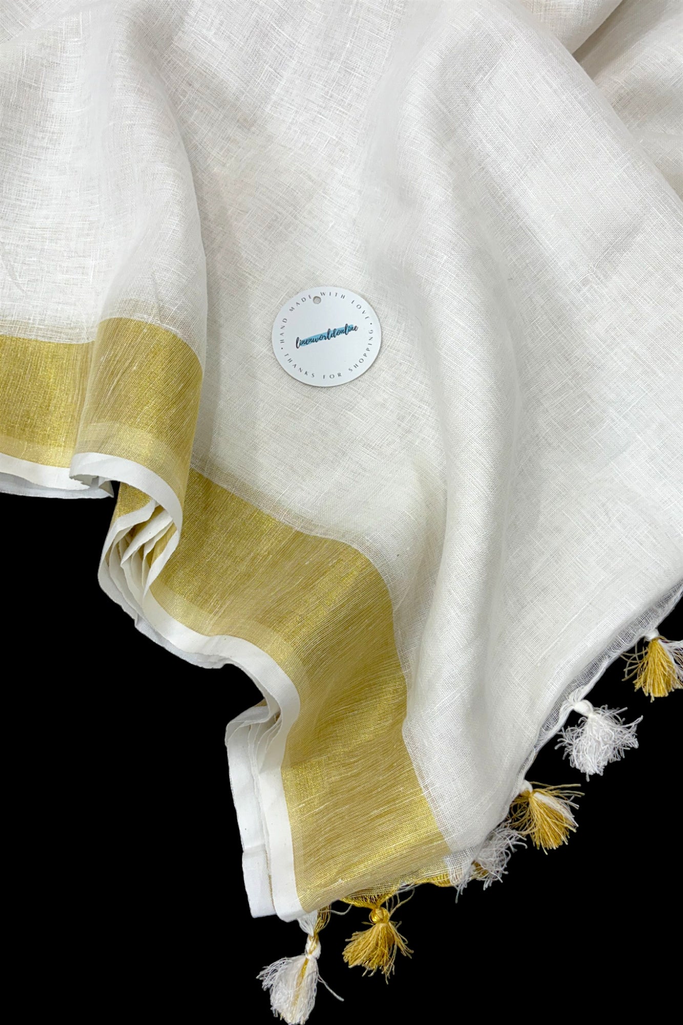 pure linen saree with gold border - linenworldonline.in