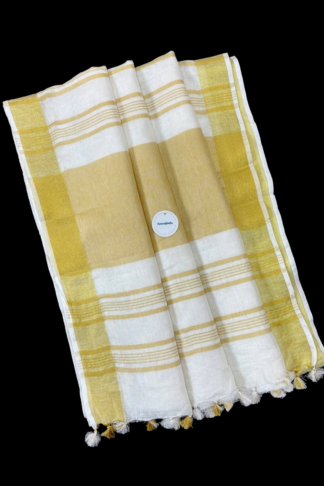 pure linen saree with gold border - linenworldonline.in