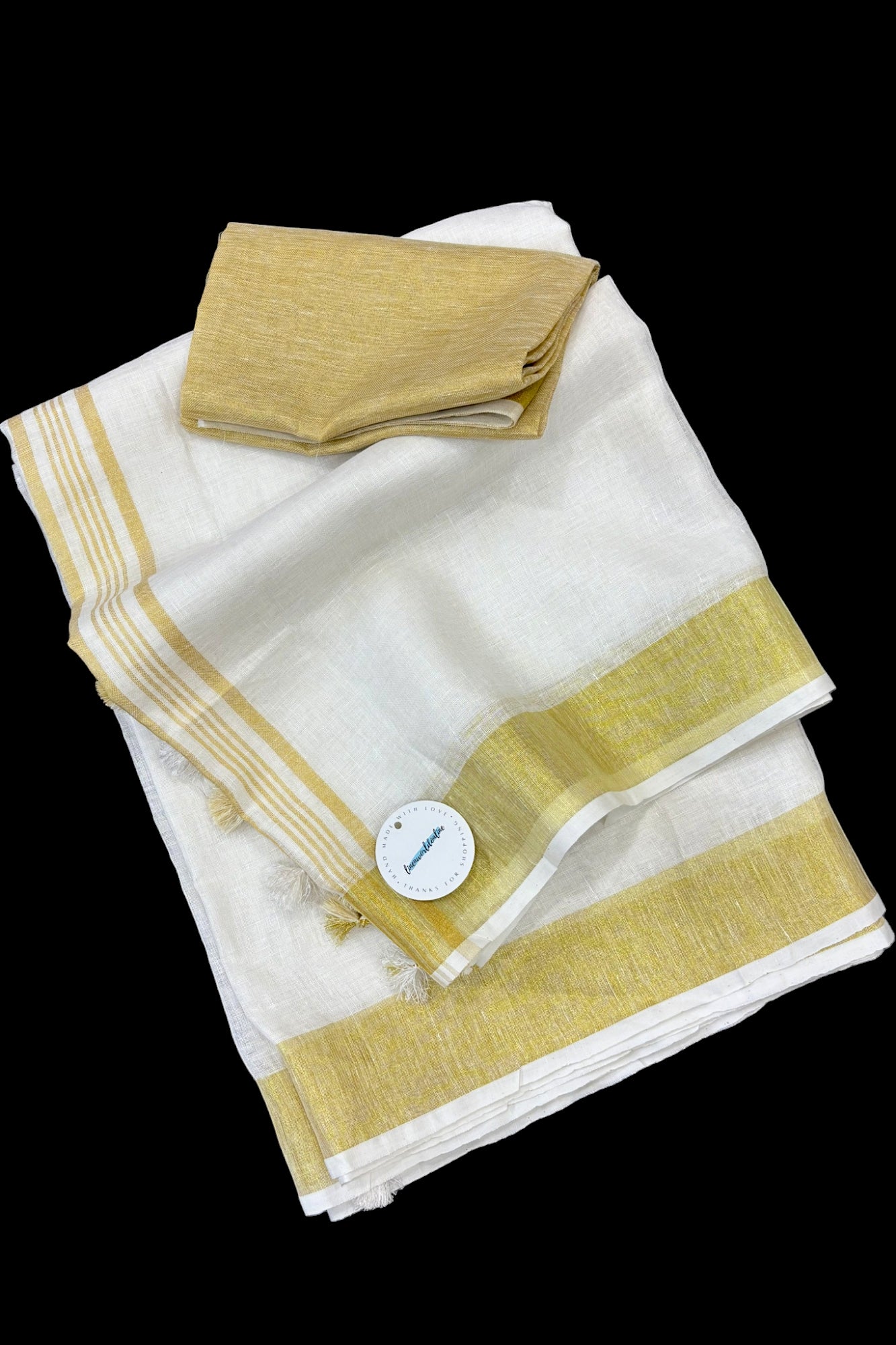 pure linen saree with gold border - linenworldonline.in