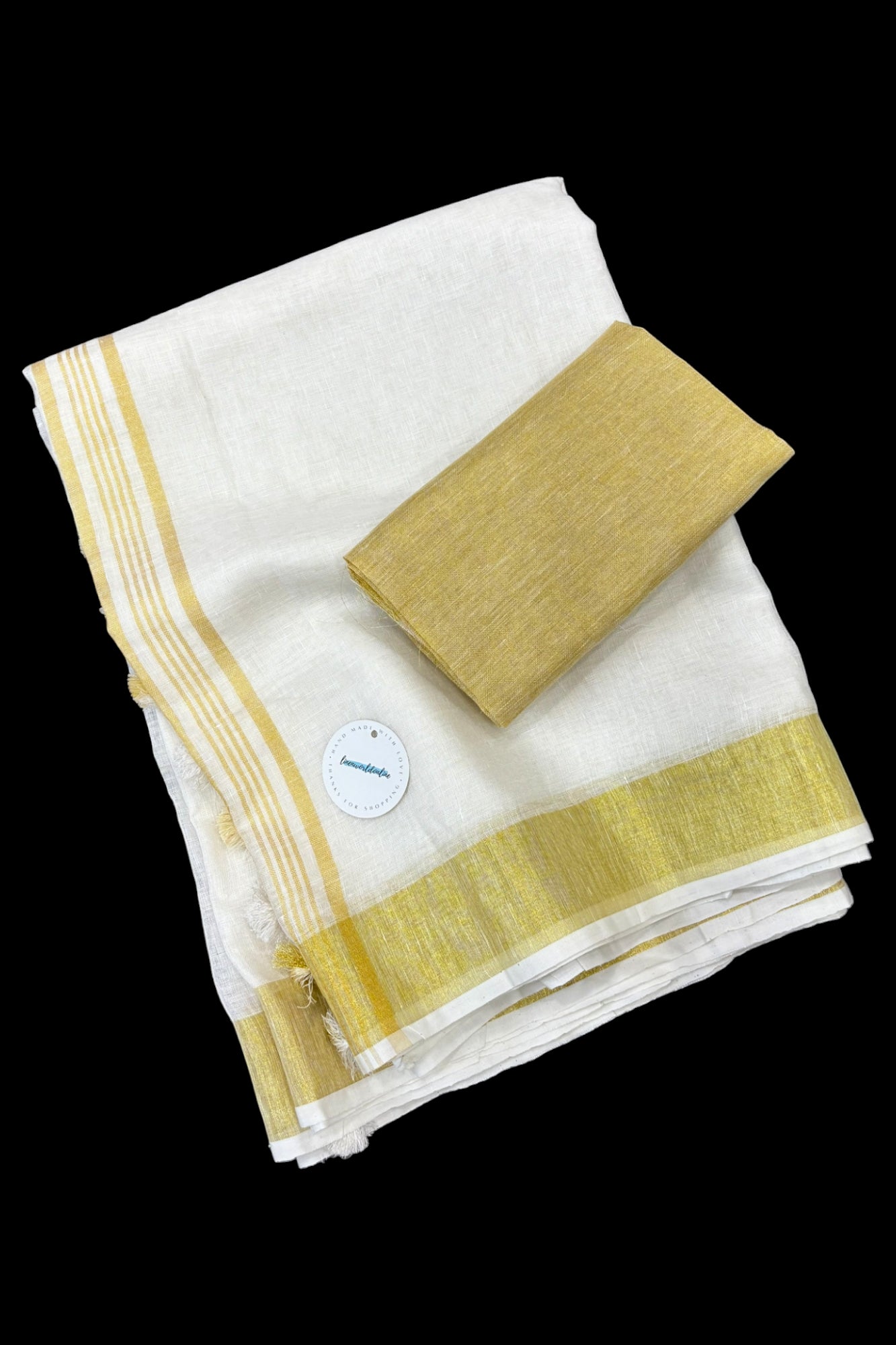 pure linen saree with gold border - linenworldonline.in