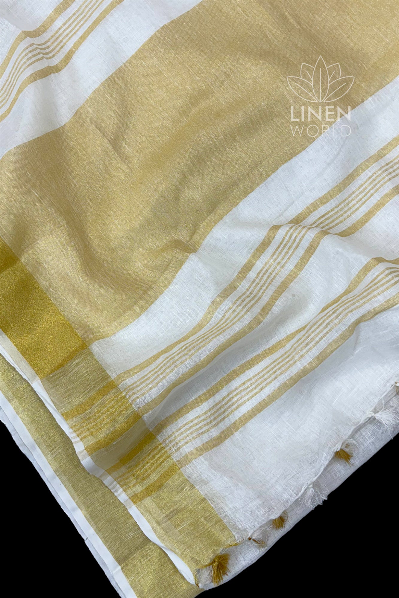 pure linen saree with gold border - linenworldonline.in