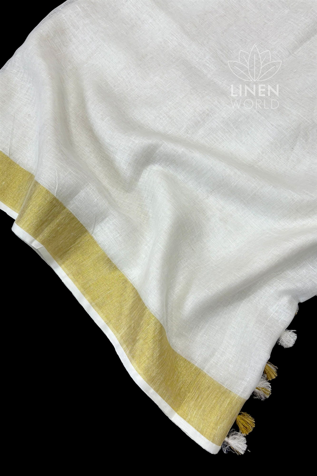 pure linen saree with gold border - linenworldonline.in