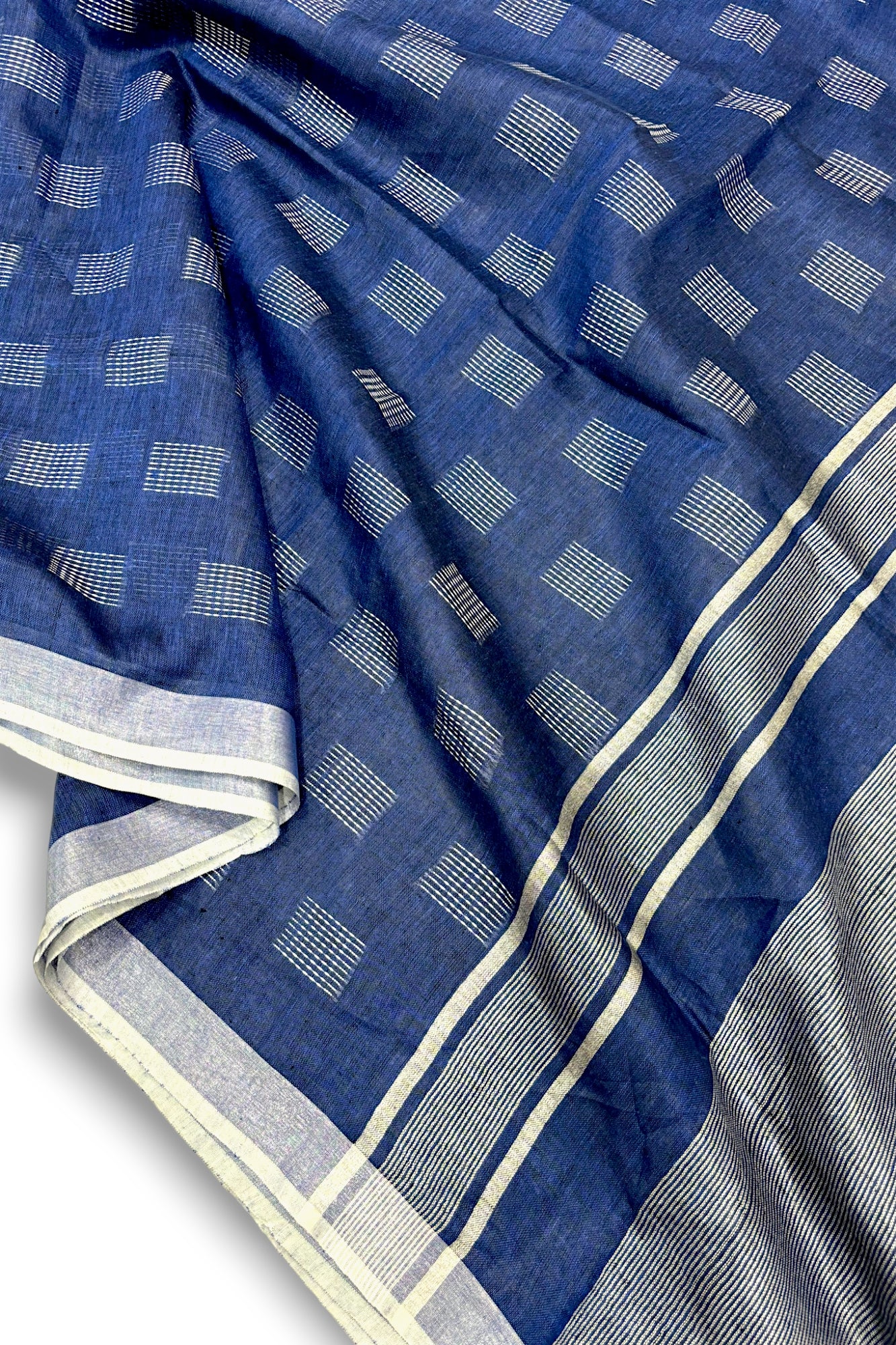 garima (navy blue pure linen saree) |linenworldonline.in