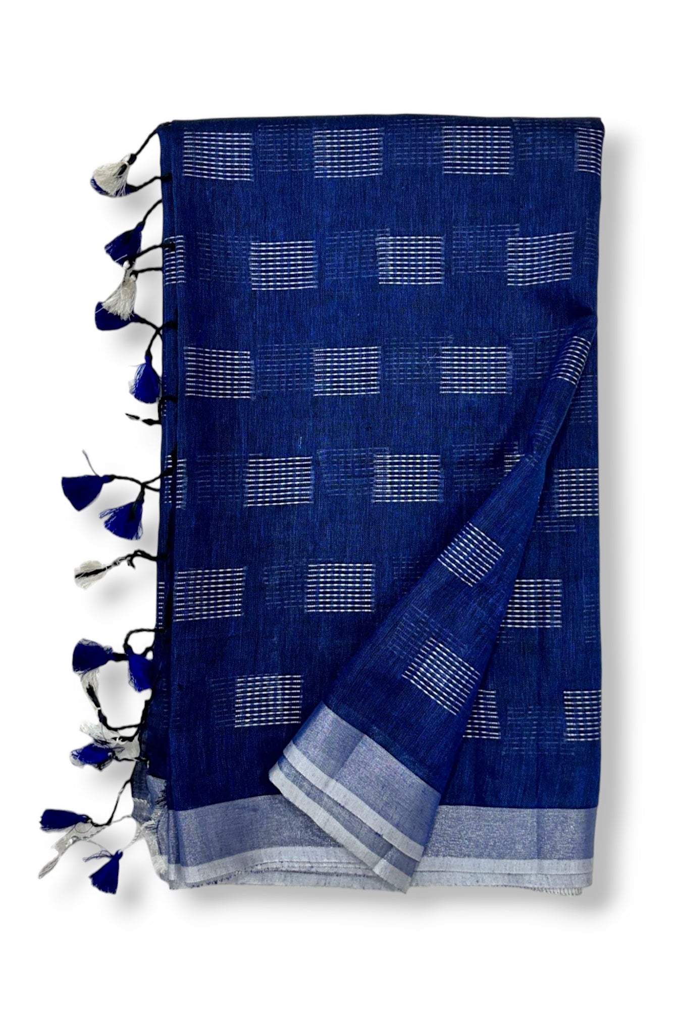 garima (navy blue pure linen saree) |linenworldonline.in