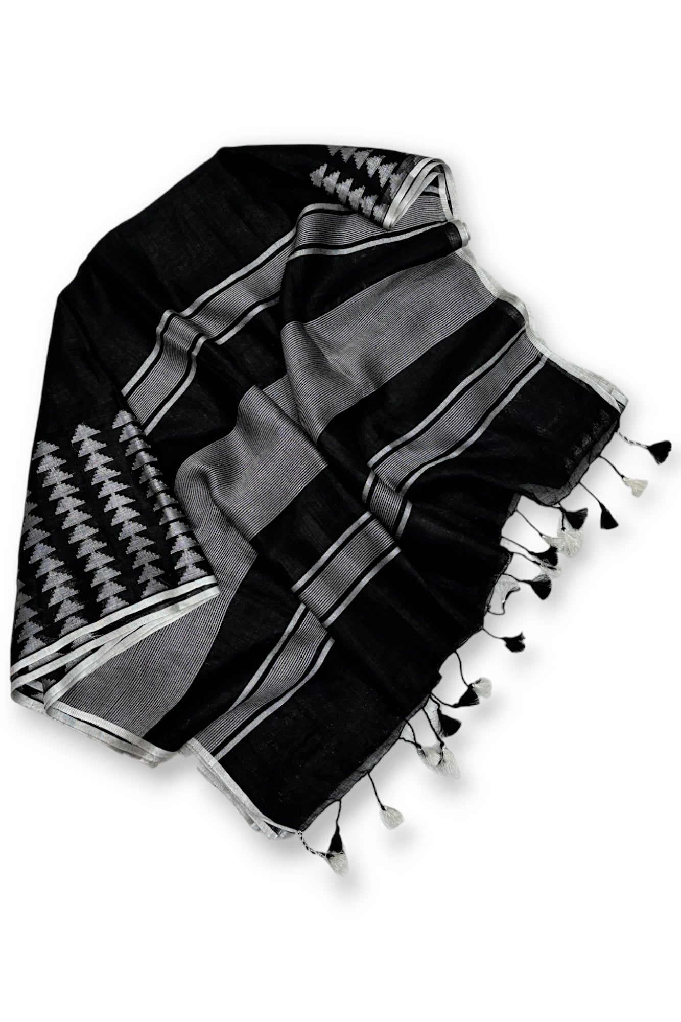 lavana black pure linen saree - linenworldonline.in