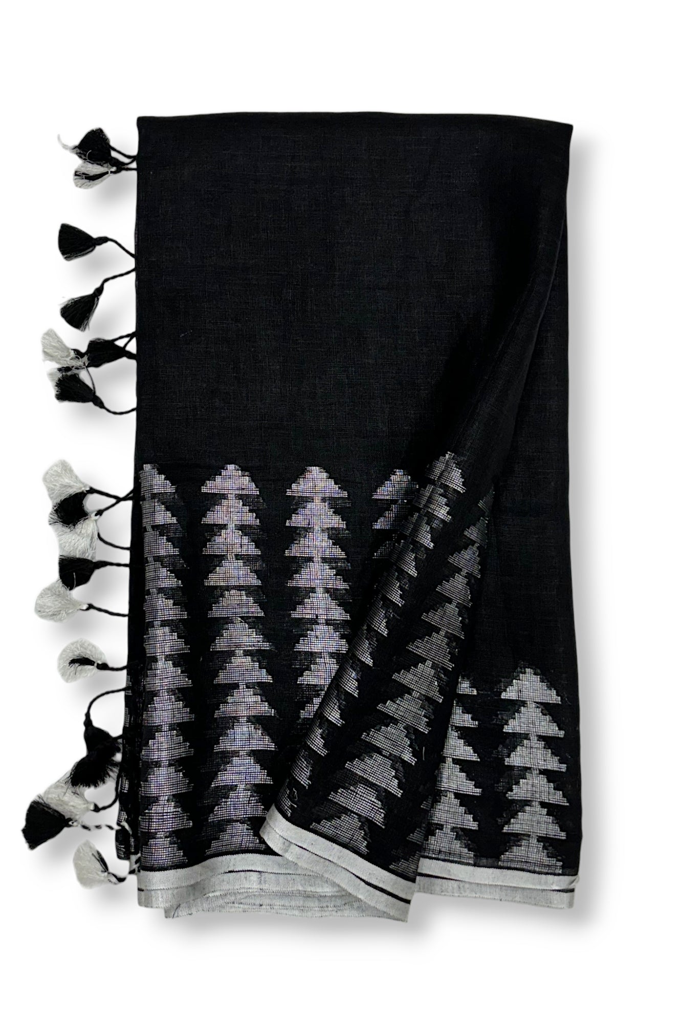 lavana black pure linen saree - linenworldonline.in