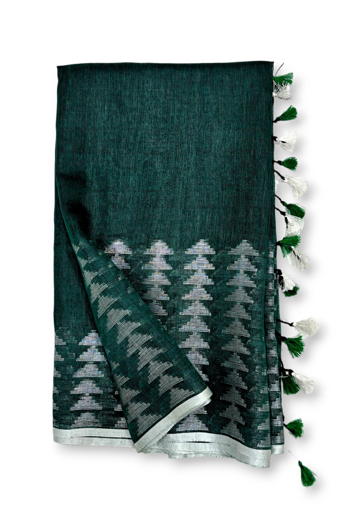 geetha green pure linen saree - linenworldonline.in