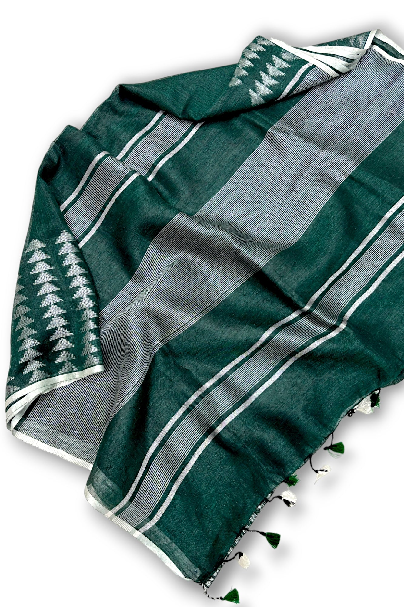 geetha green pure linen saree - linenworldonline.in