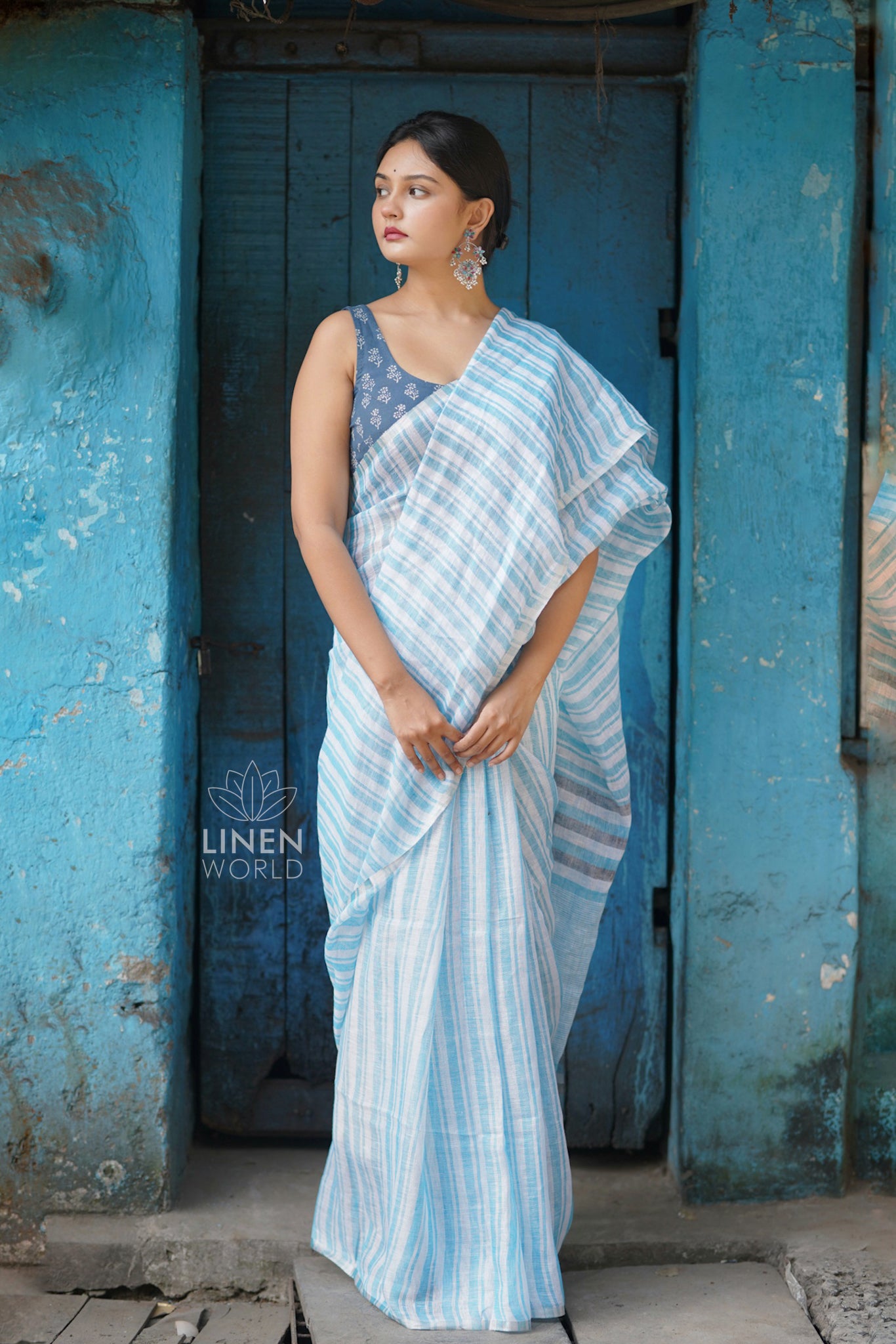 feroza white handloom pure linen saree - linen world