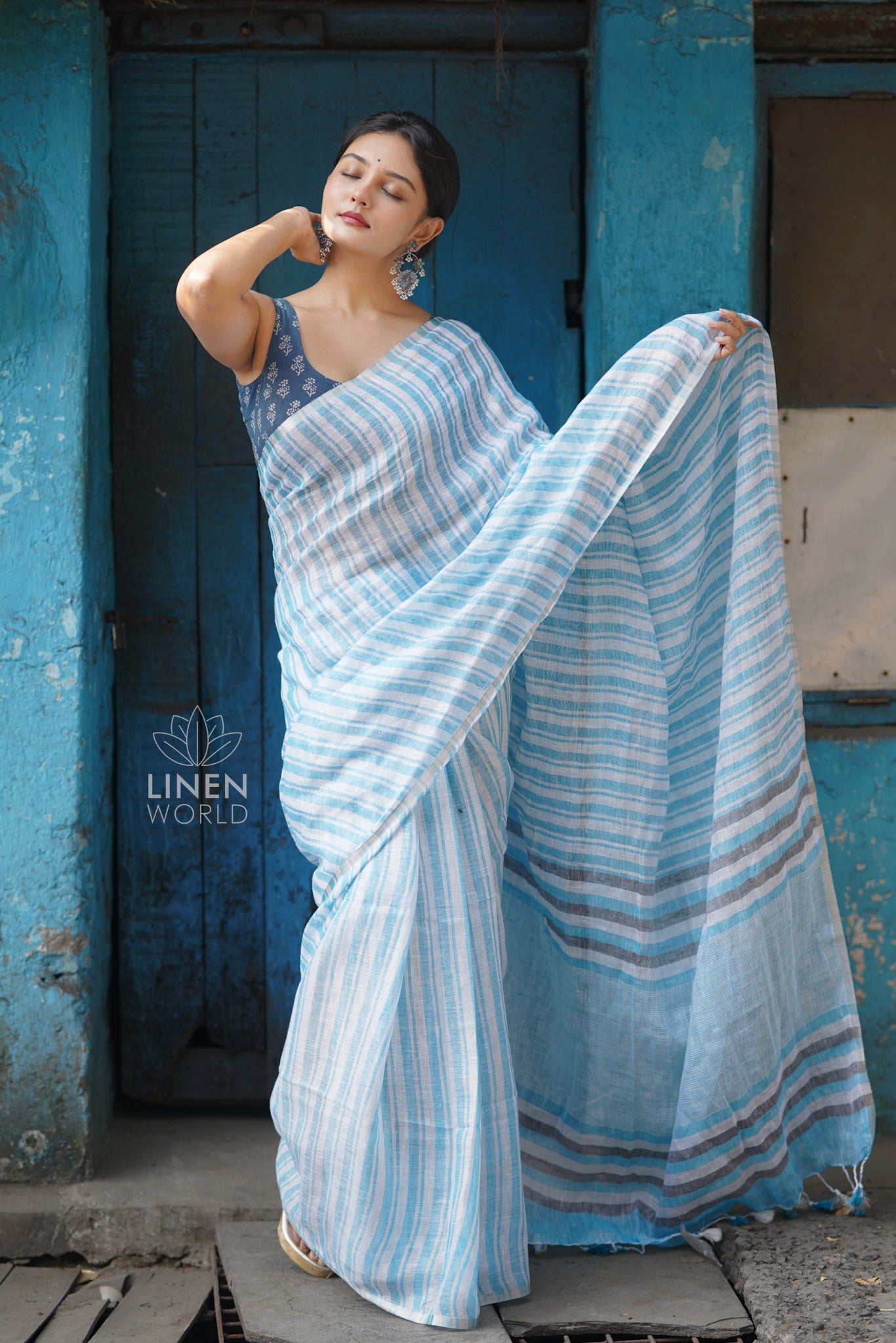 feroza white handloom pure linen saree - linen world