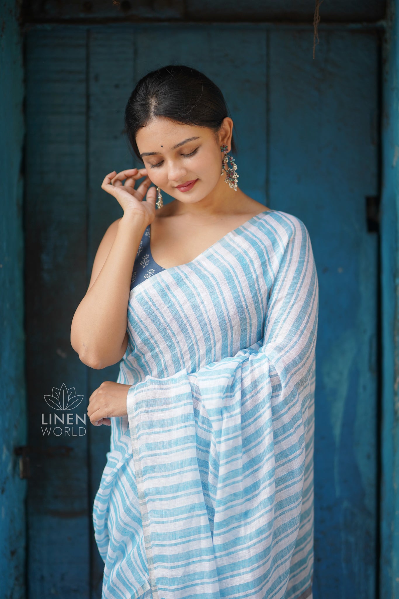 feroza white handloom pure linen saree - linen world