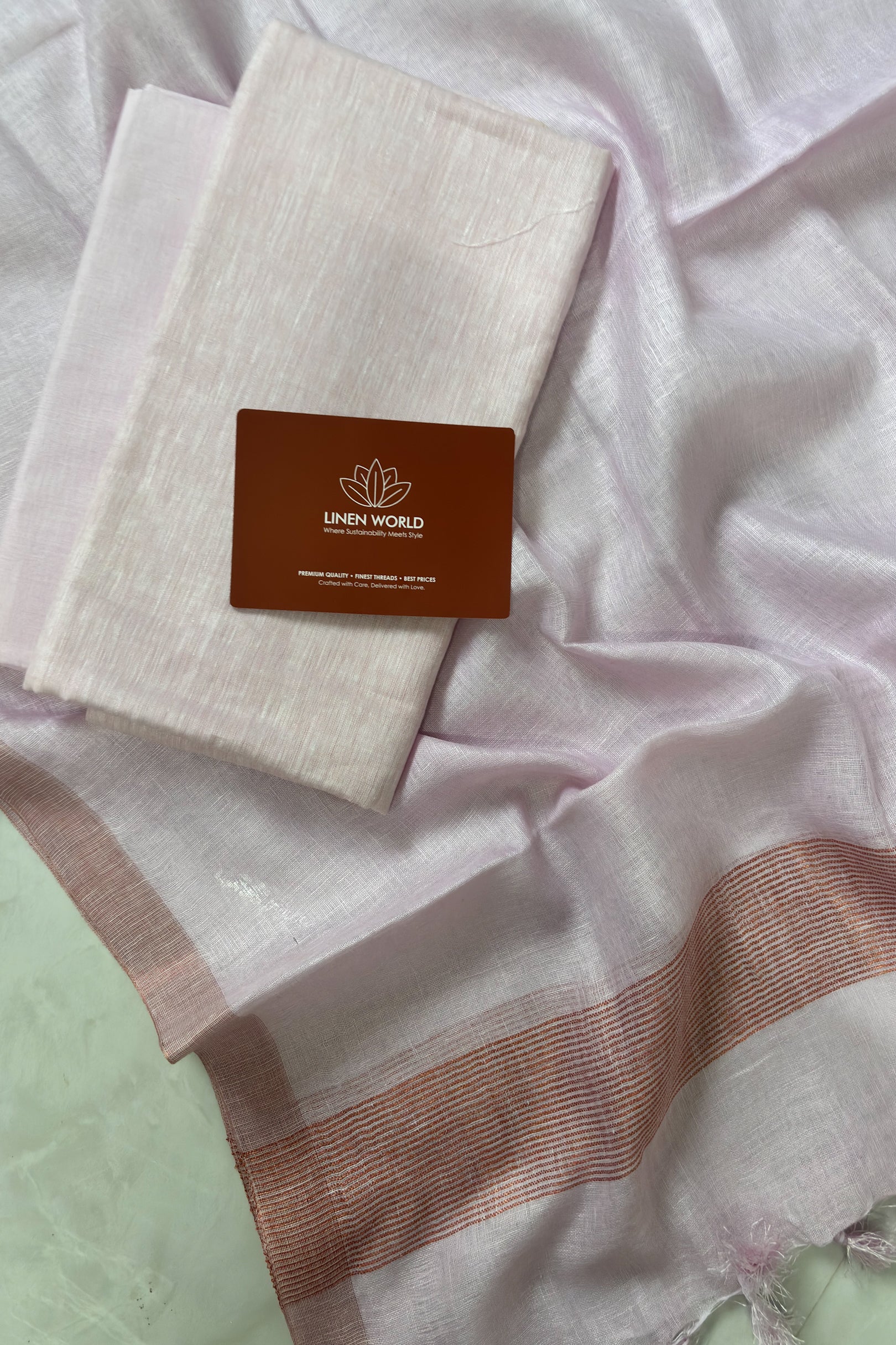 Baby pink pure linen unstitched dress material with 100% linen top, cotton bottom, and linen dupatta –  Linen World