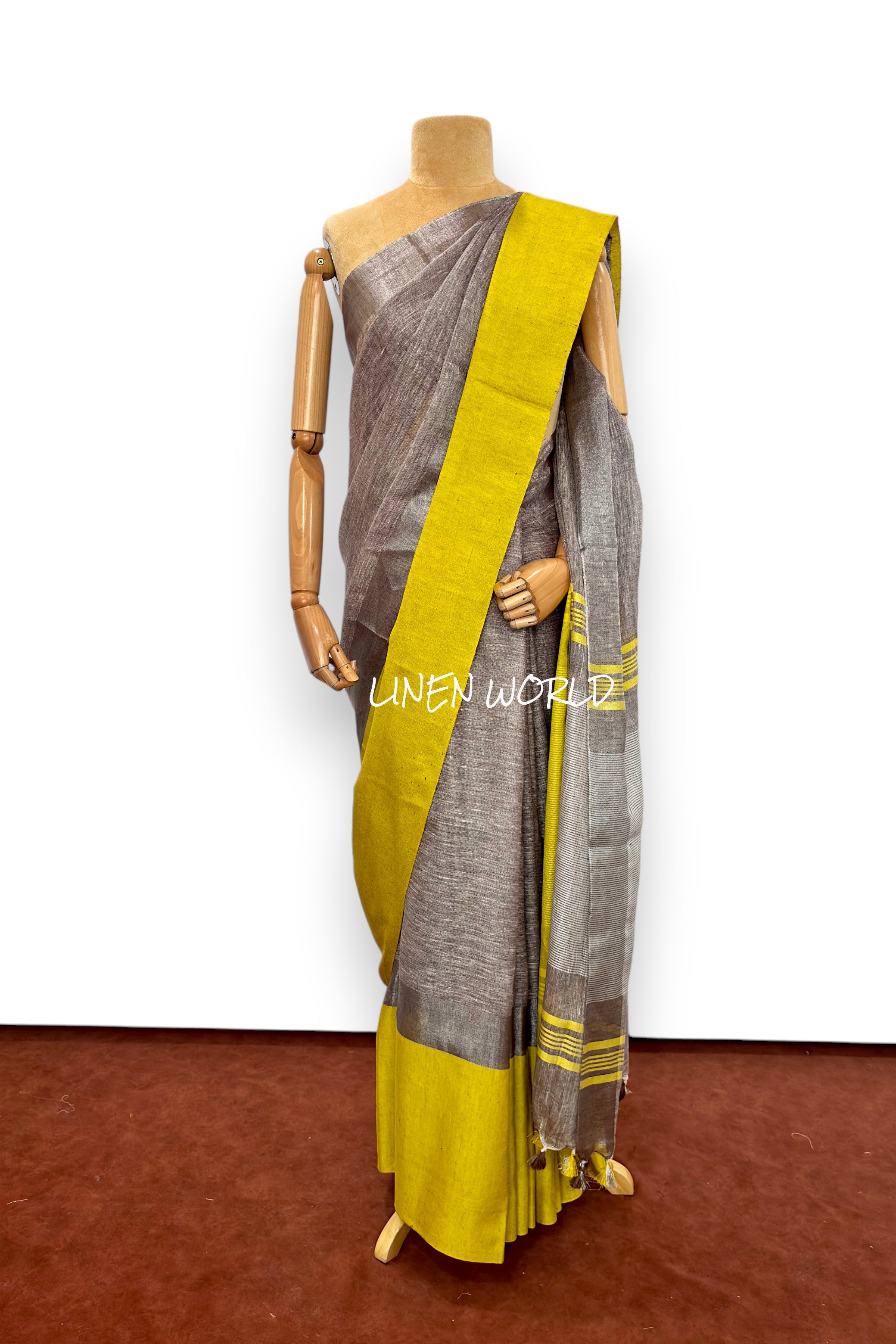 Comfortable and stylish brown pure linen saree by Linen World