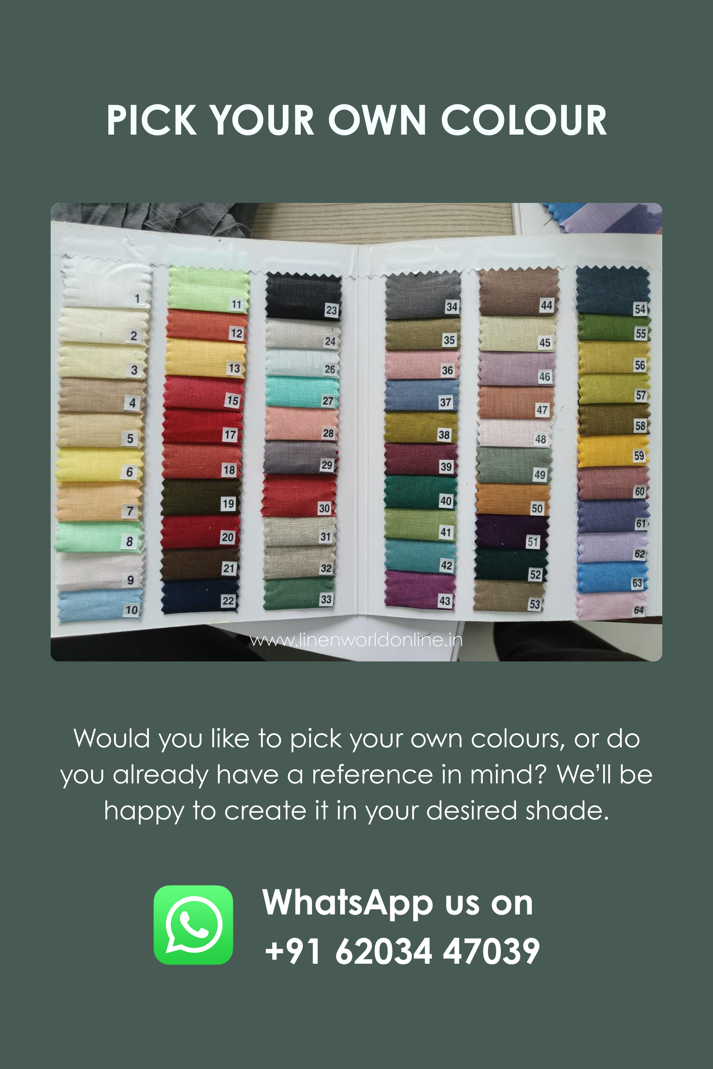 chose your custom colour by linen world