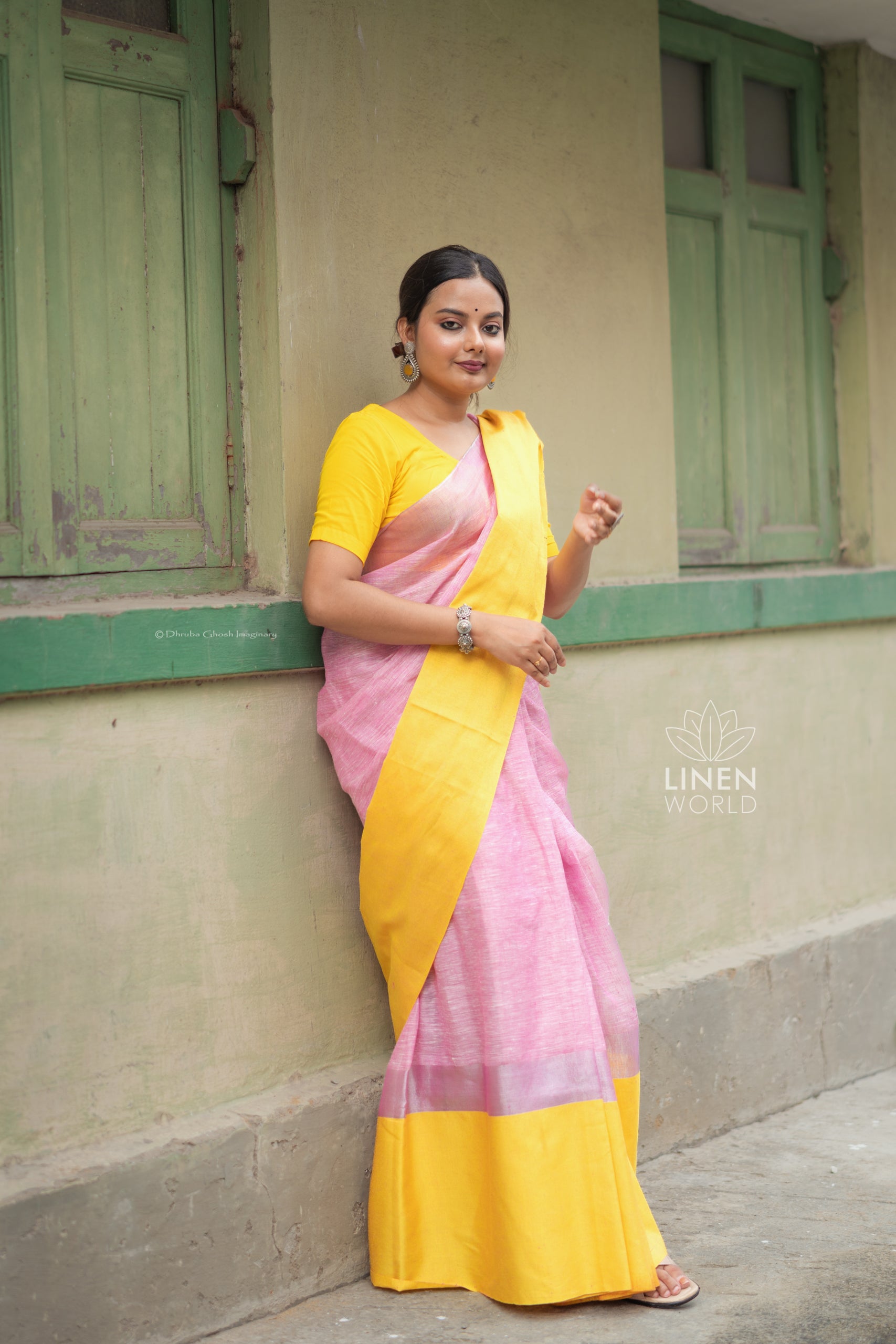 pink handwoven pure linen saree - linenworldonline.in