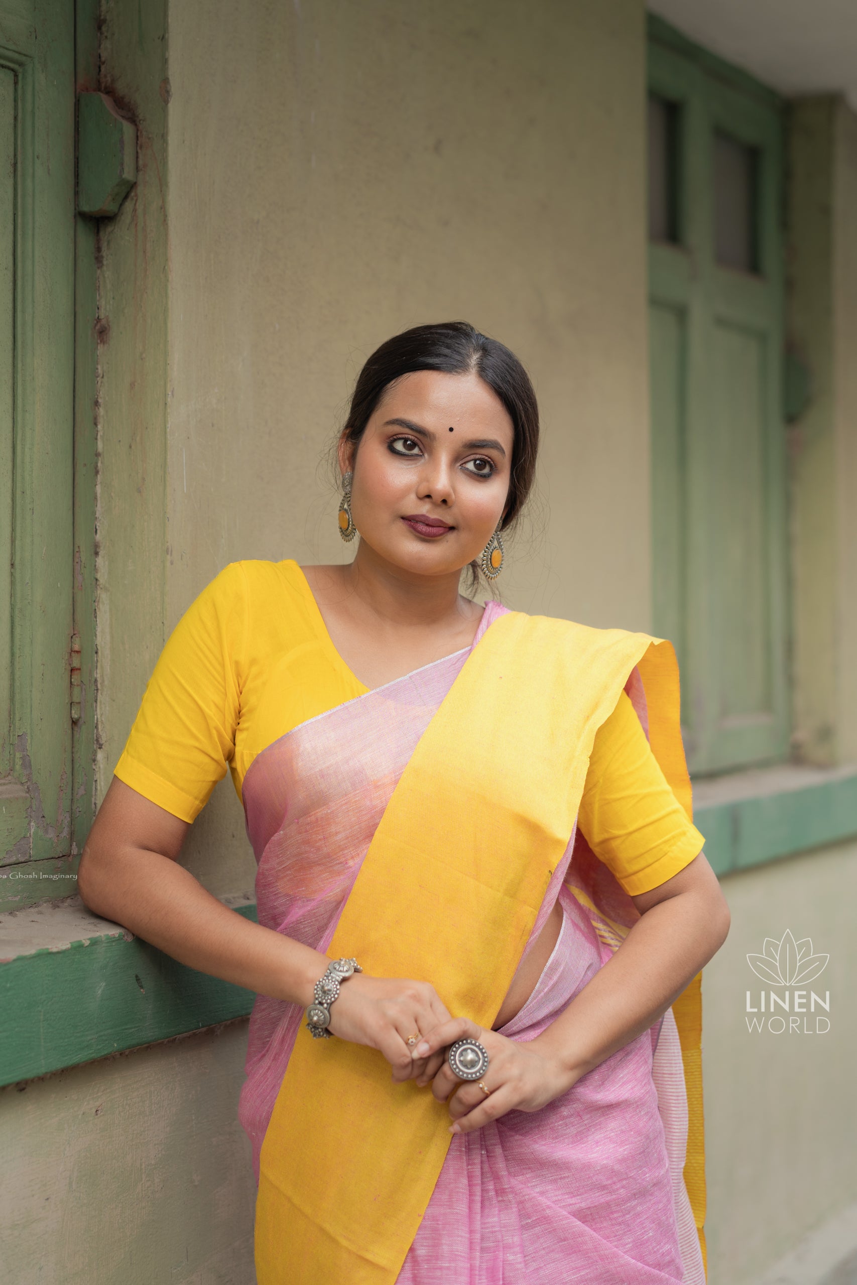 pink handwoven pure linen saree - linenworldonline.in