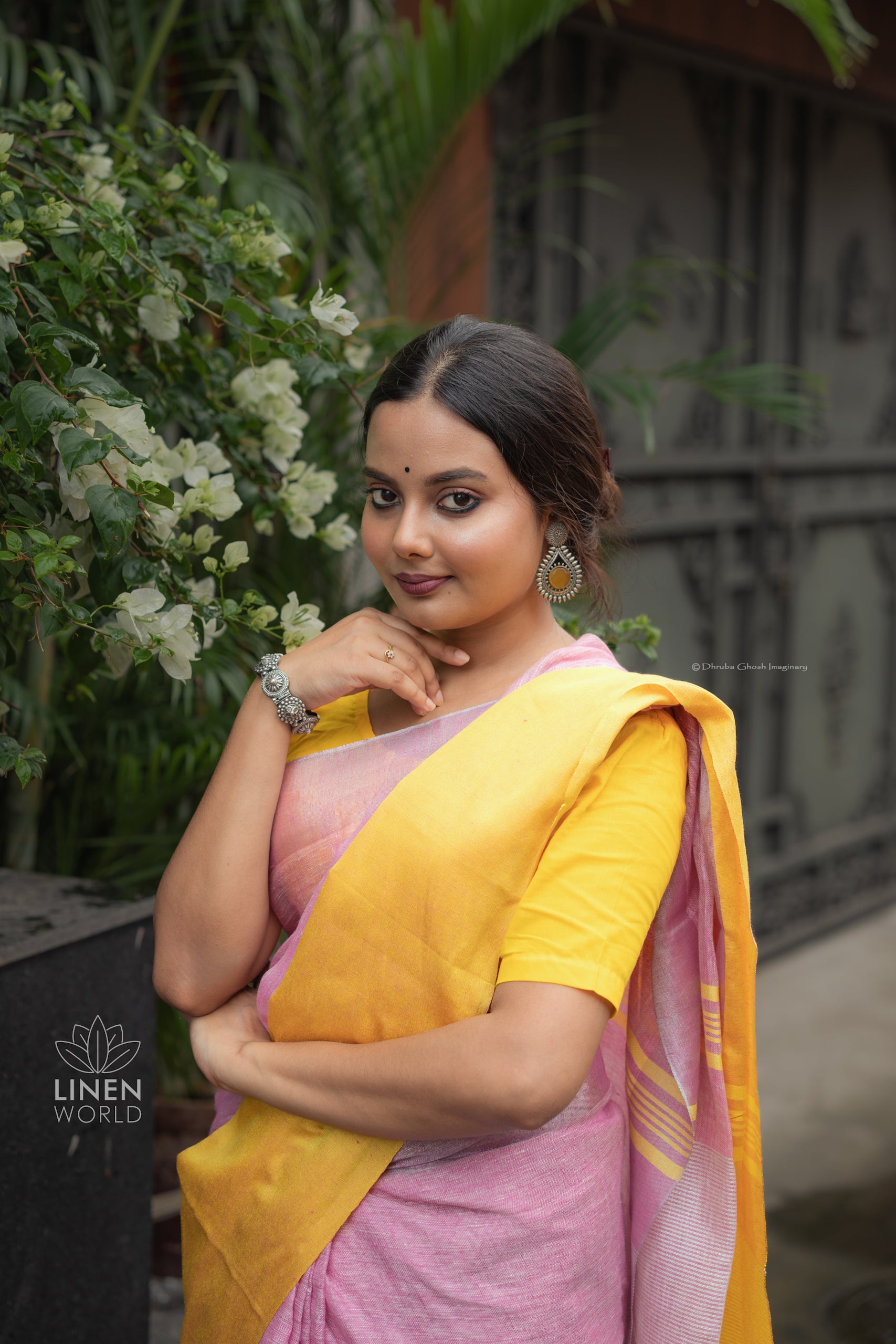 pink handwoven pure linen saree - linenworldonline.in