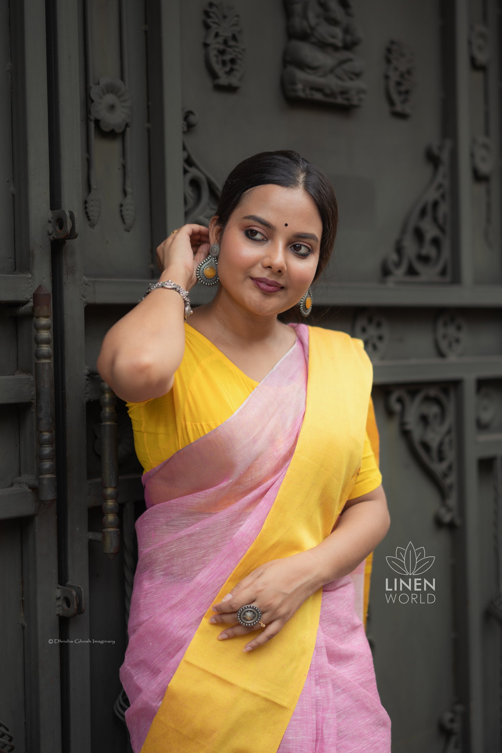 pink handwoven pure linen saree - linenworldonline.in