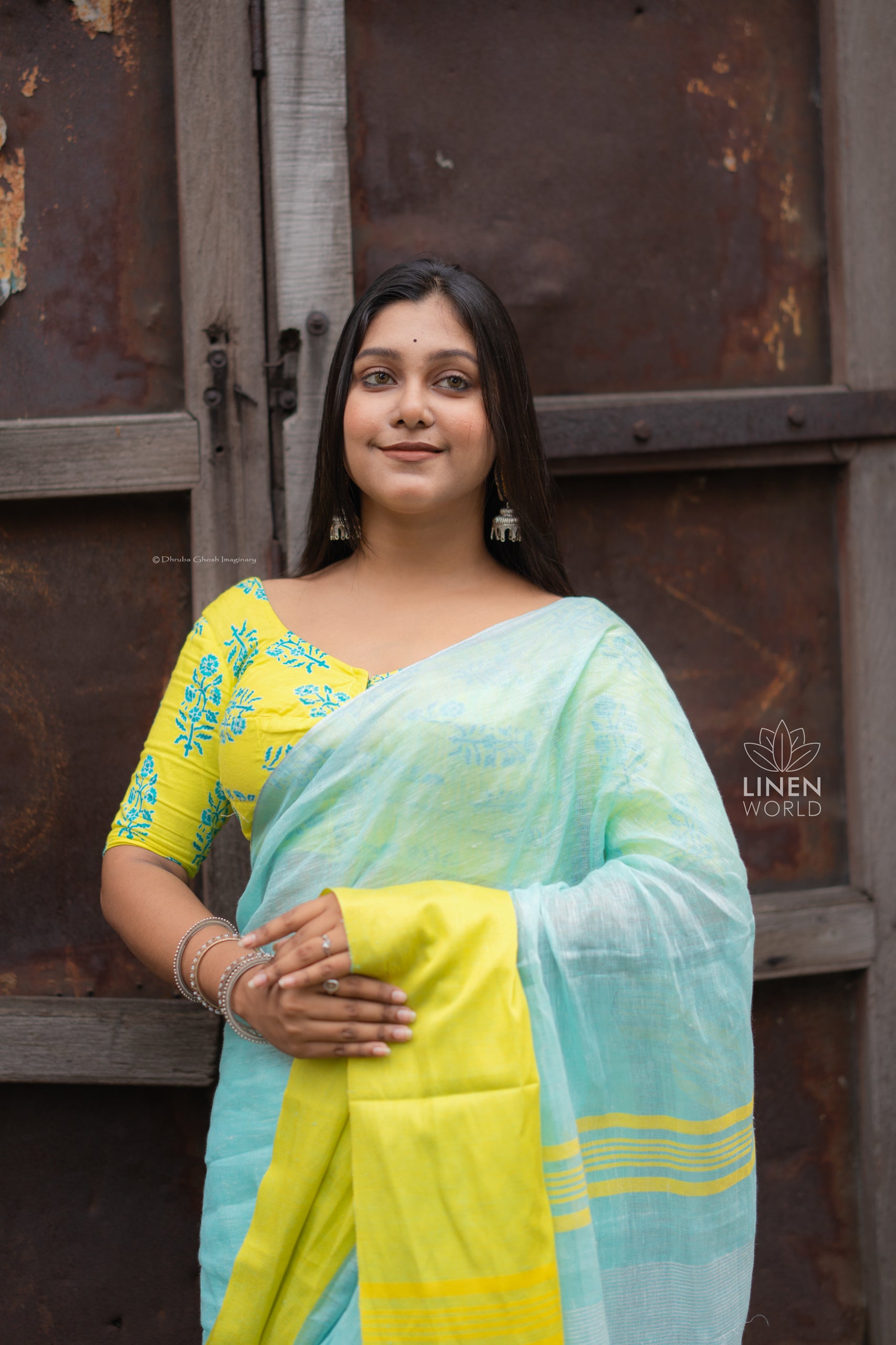 sea green handwoven pure linen saree - linenworldonline.in