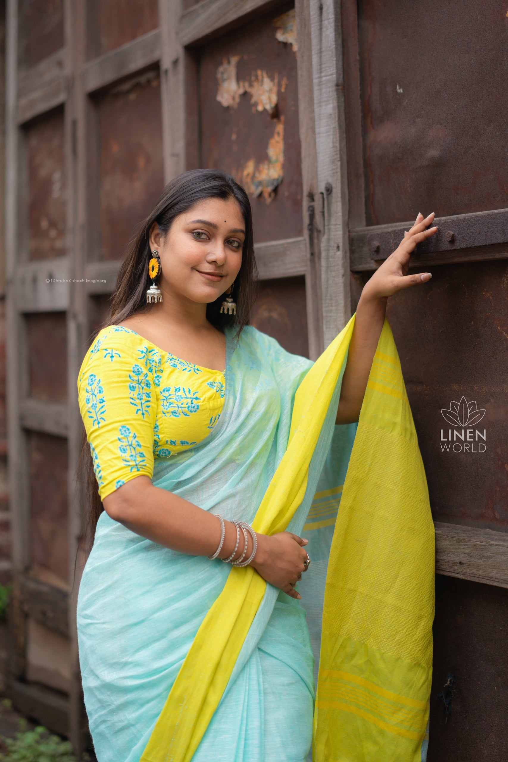 sea green handwoven pure linen saree - linenworldonline.in