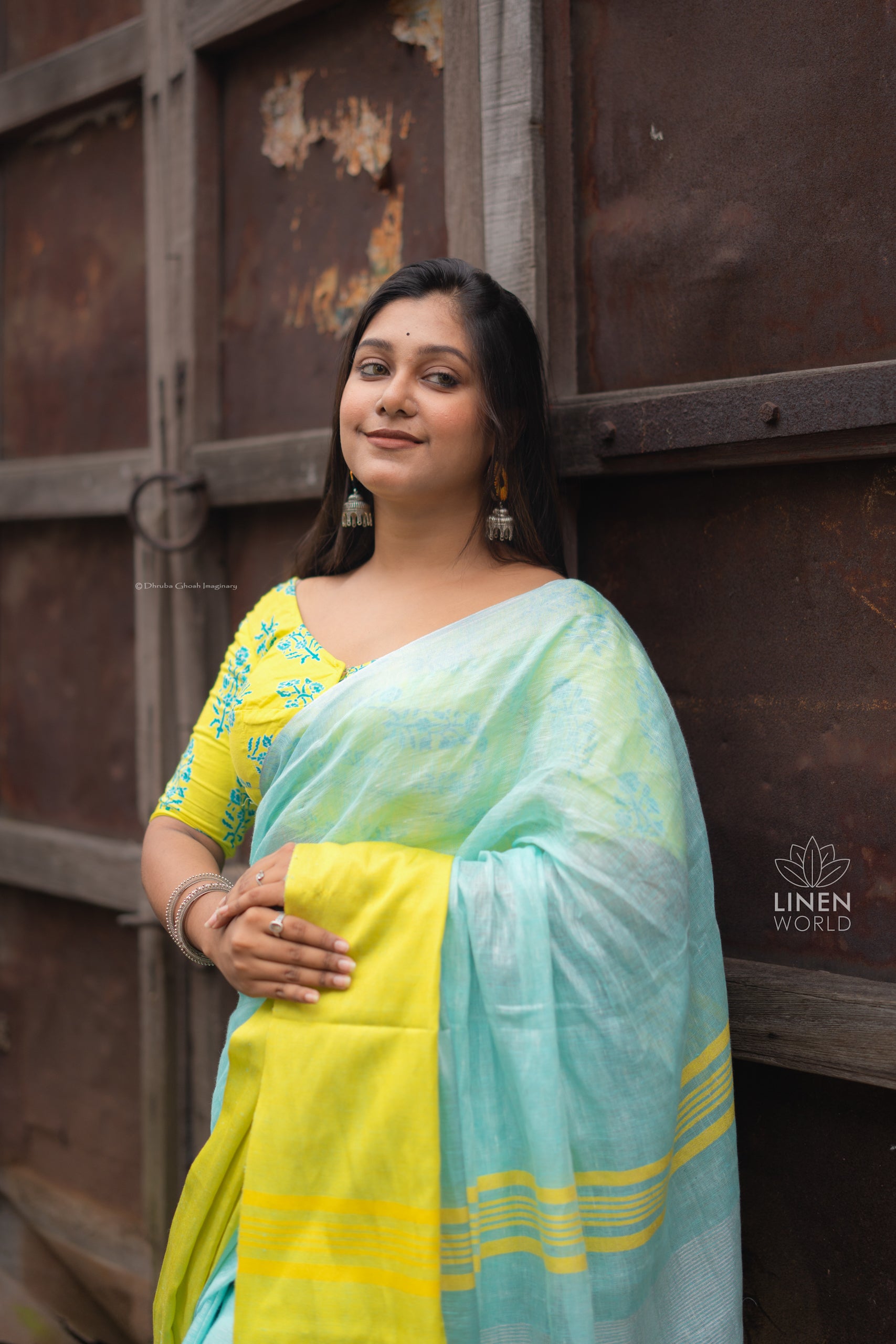 sea green handwoven pure linen saree - linenworldonline.in