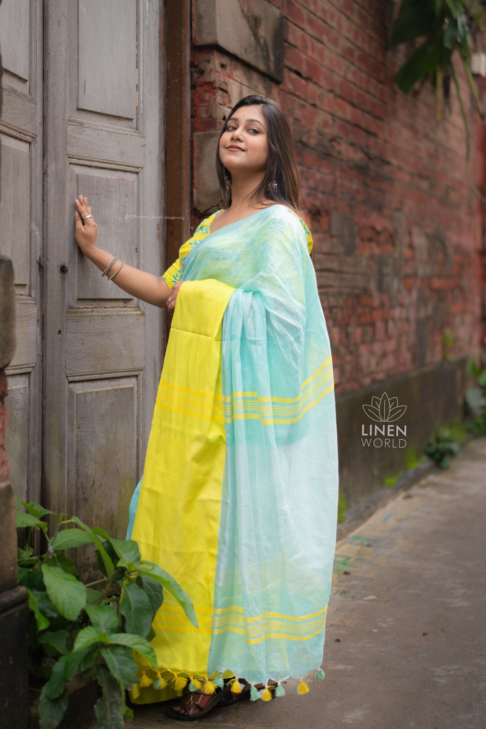 sea green handwoven pure linen saree - linenworldonline.in