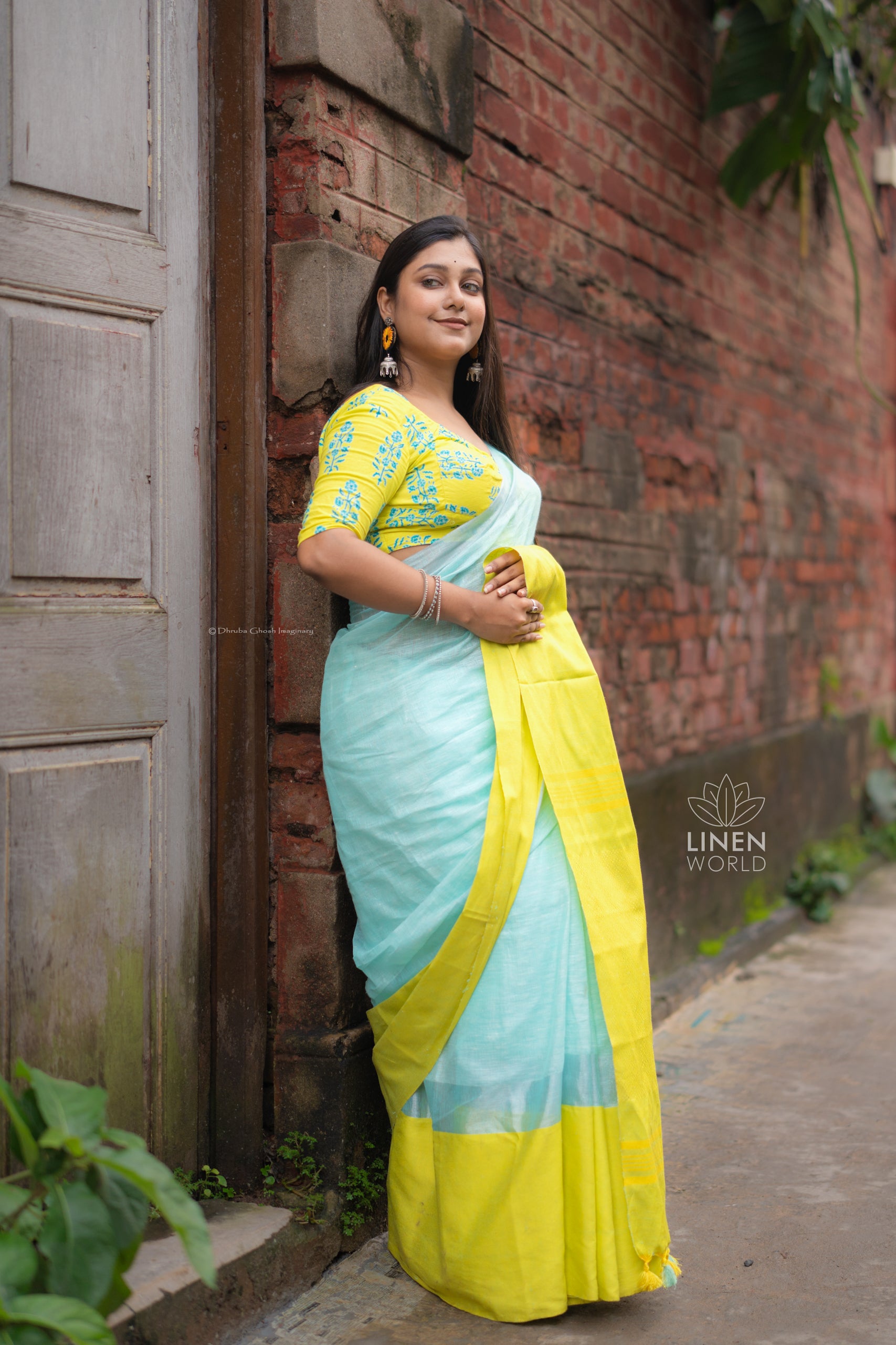 sea green handwoven pure linen saree - linenworldonline.in