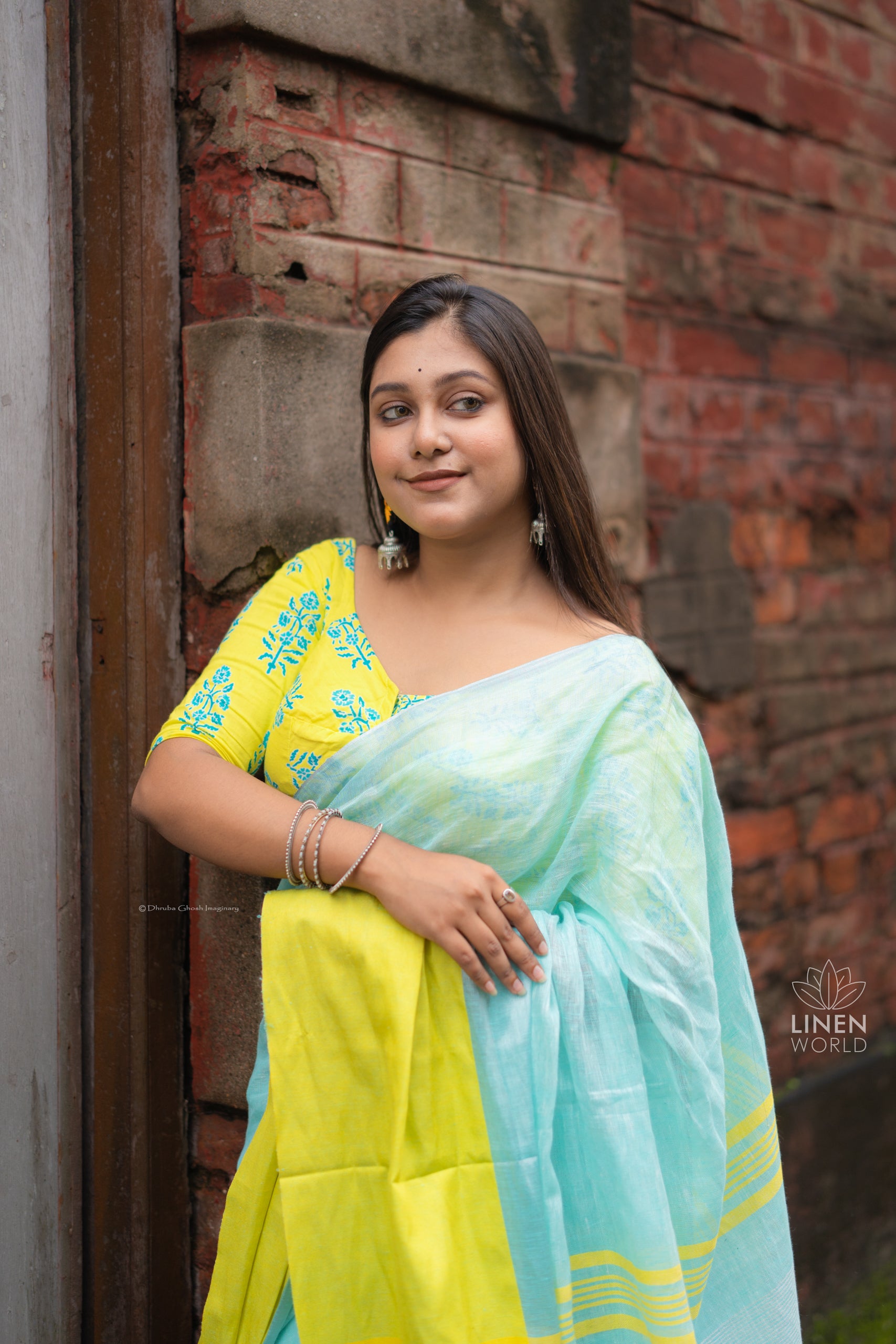 sea green handwoven pure linen saree - linenworldonline.in